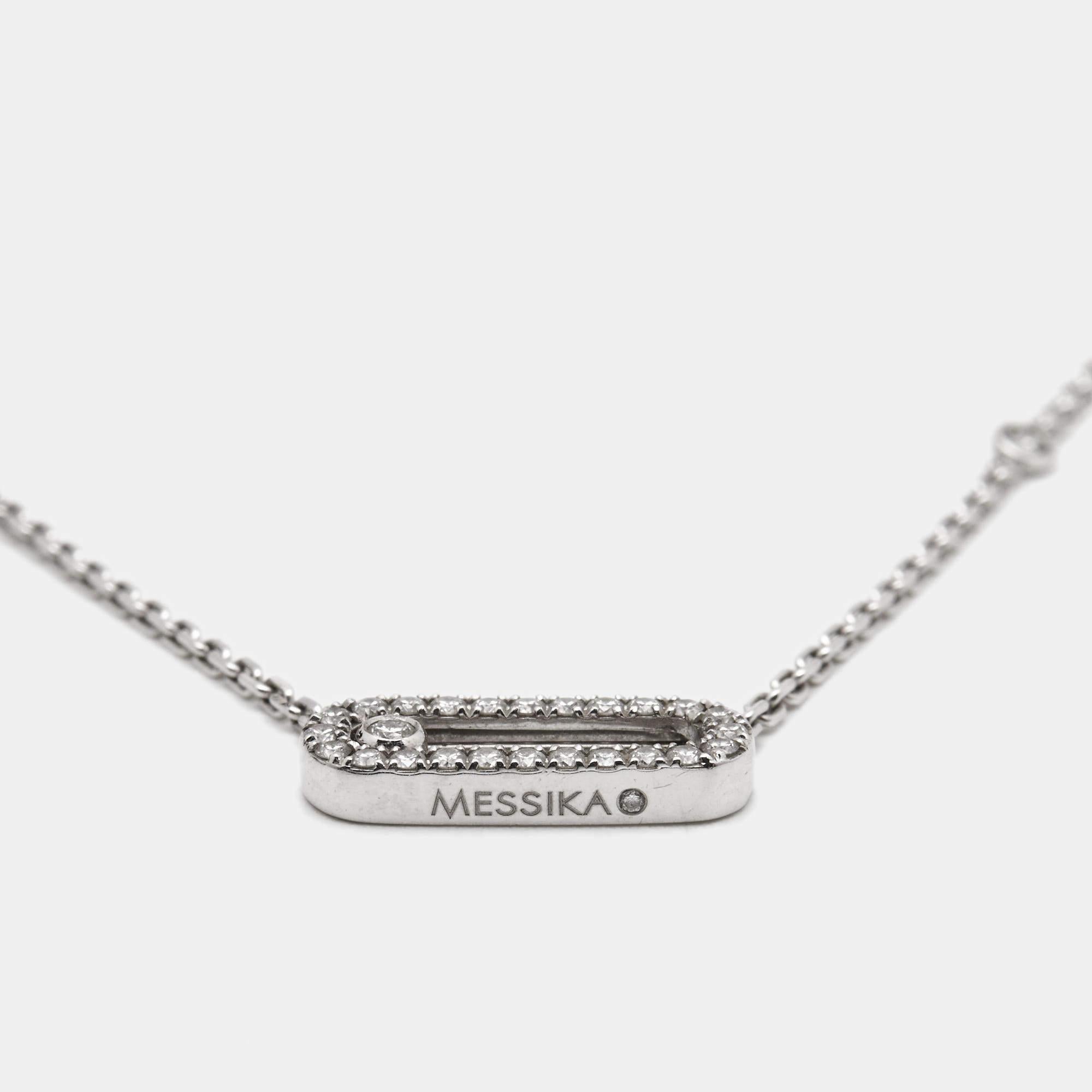 Messika Move Uno Pave Diamonds 18k White Gold Necklace In Good Condition In Dubai, Al Qouz 2