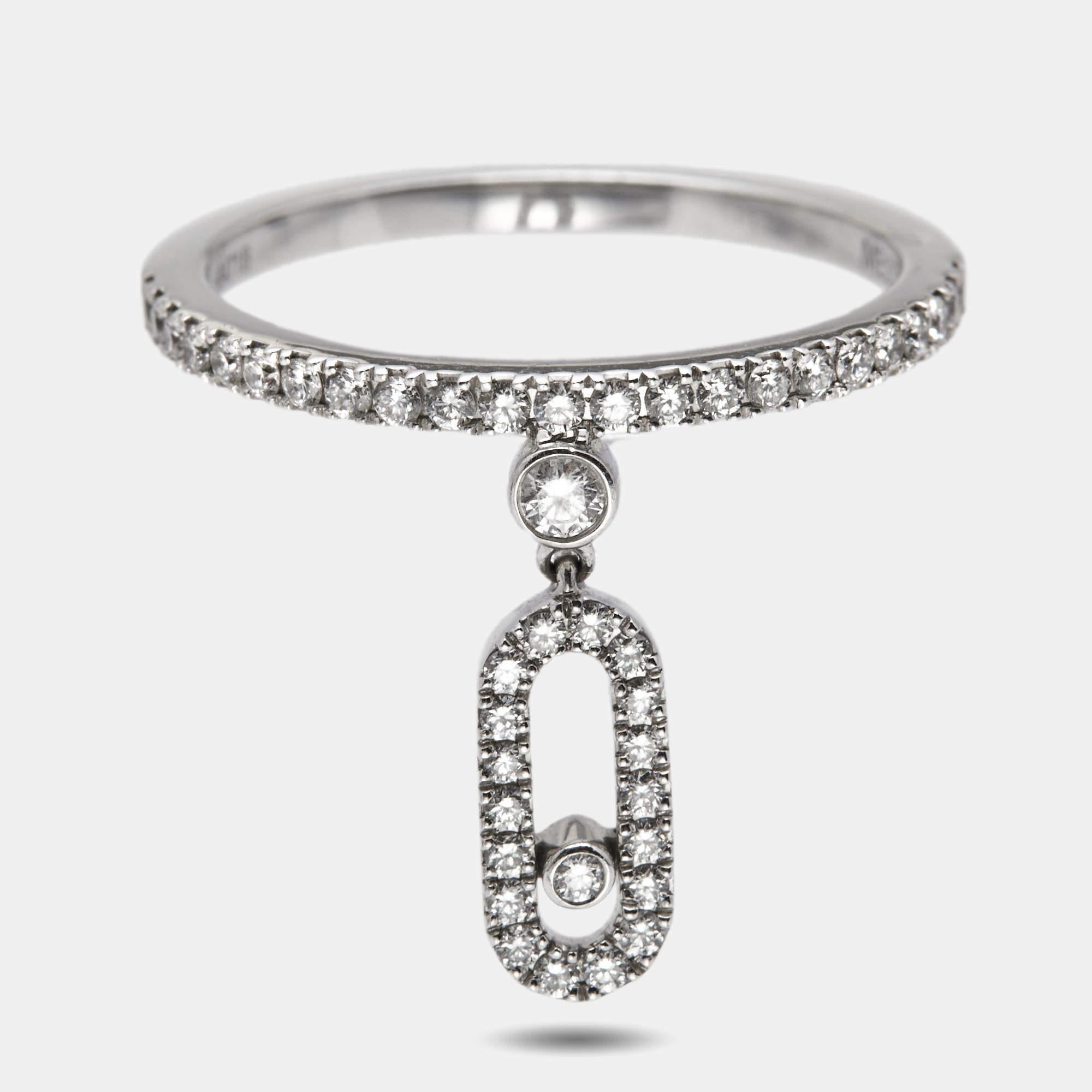 Messika Move Uno Pave Drop Diamonds 18k White Gold Ring 1