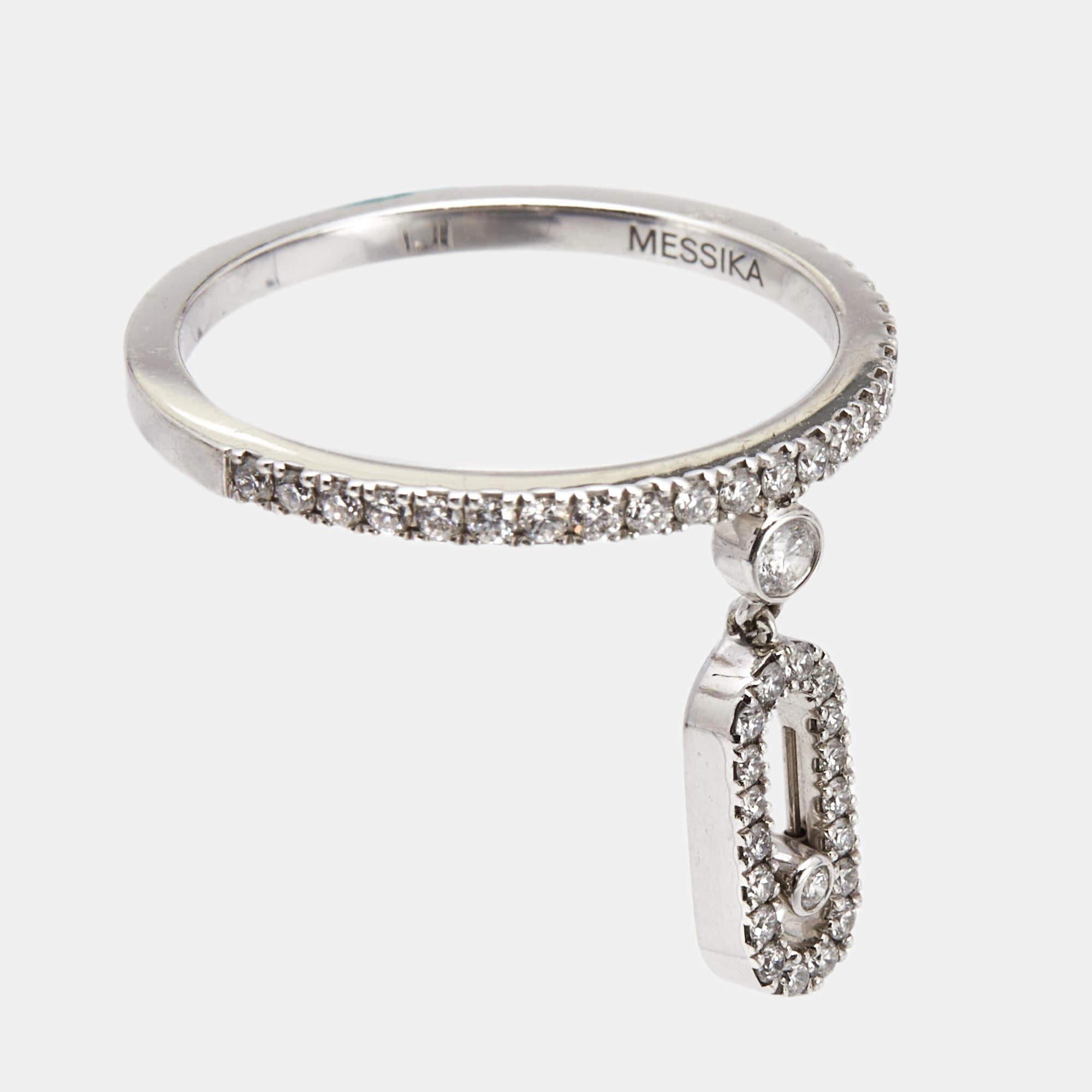 Messika Move Uno Pave Drop Diamonds 18k White Gold Ring 2
