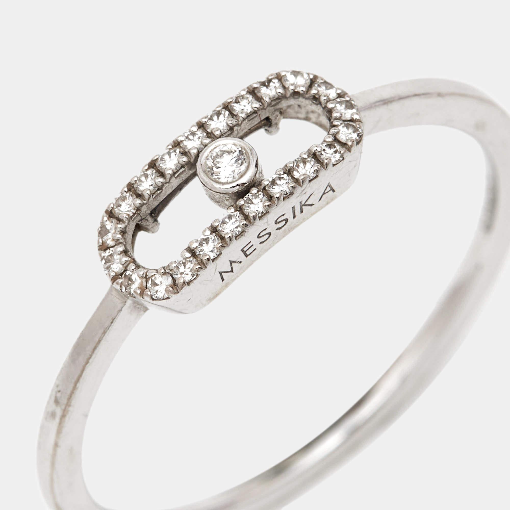 Uncut Messika Move Uno Paved Diamonds 18k White Gold Ring Size 56