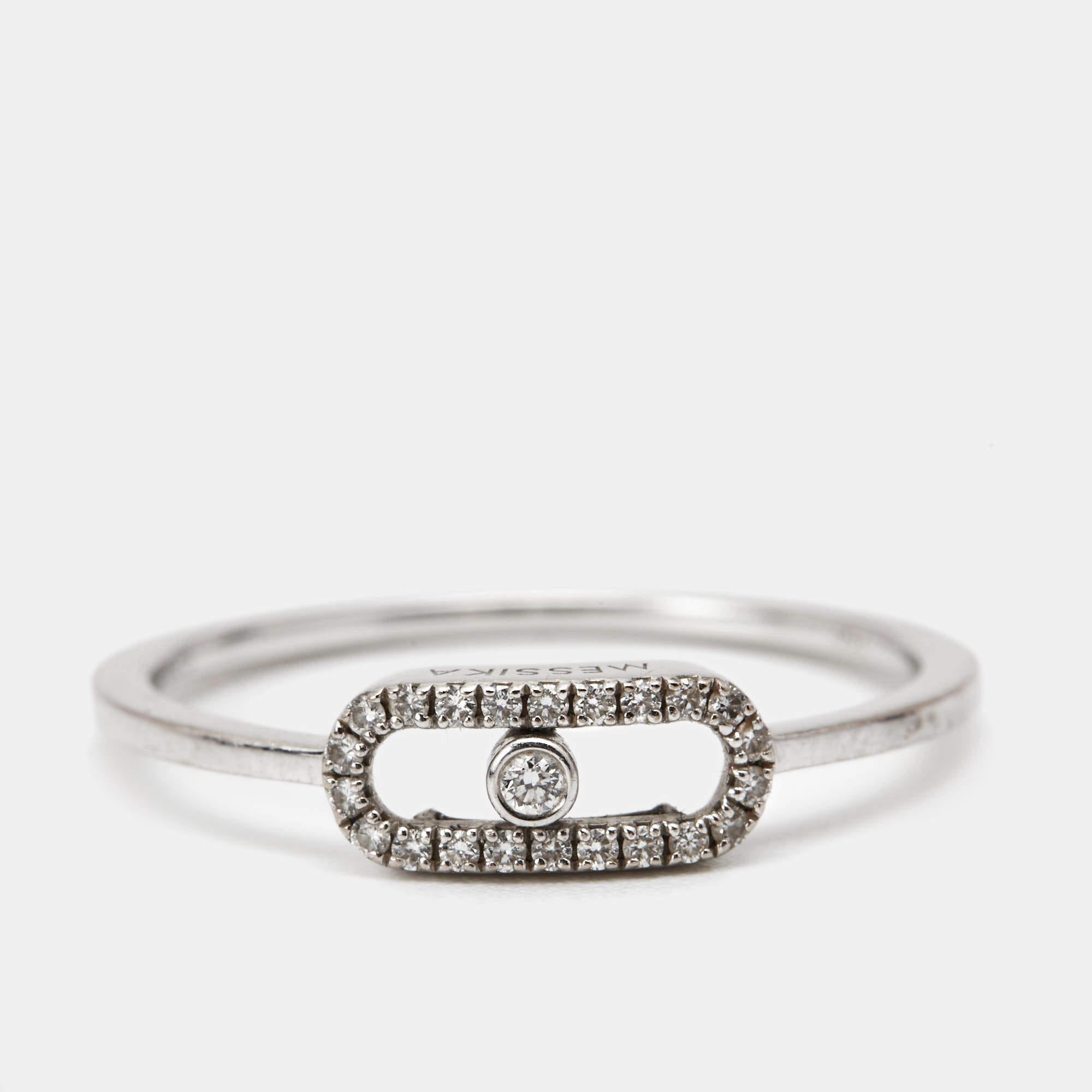 Women's Messika Move Uno Paved Diamonds 18k White Gold Ring Size 56