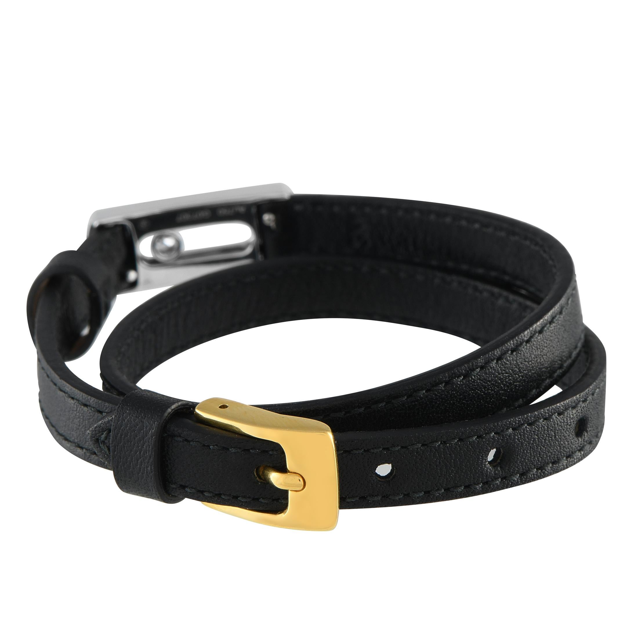 Round Cut Messika My Move 18K White and Yellow Gold 0.08 ct Diamond Leather Bracelet
