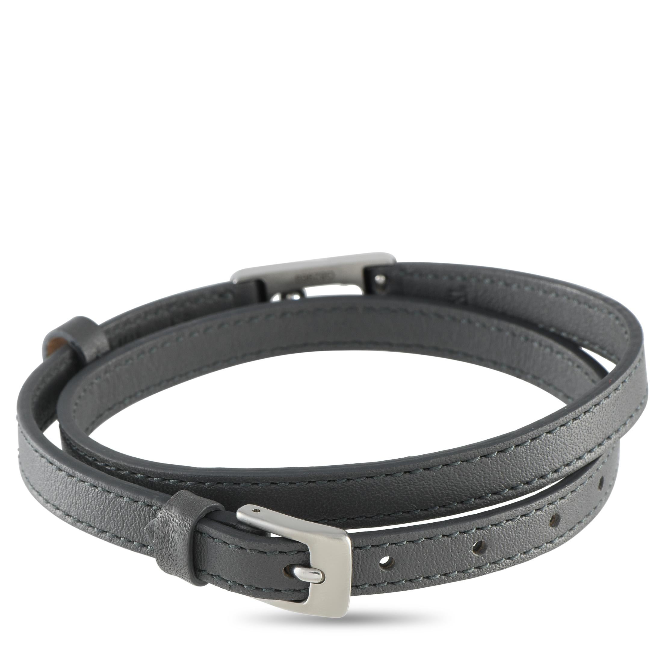 Round Cut Messika My Move Titanium 0.08ct Diamond and Graphite Grey Leather Bracelet