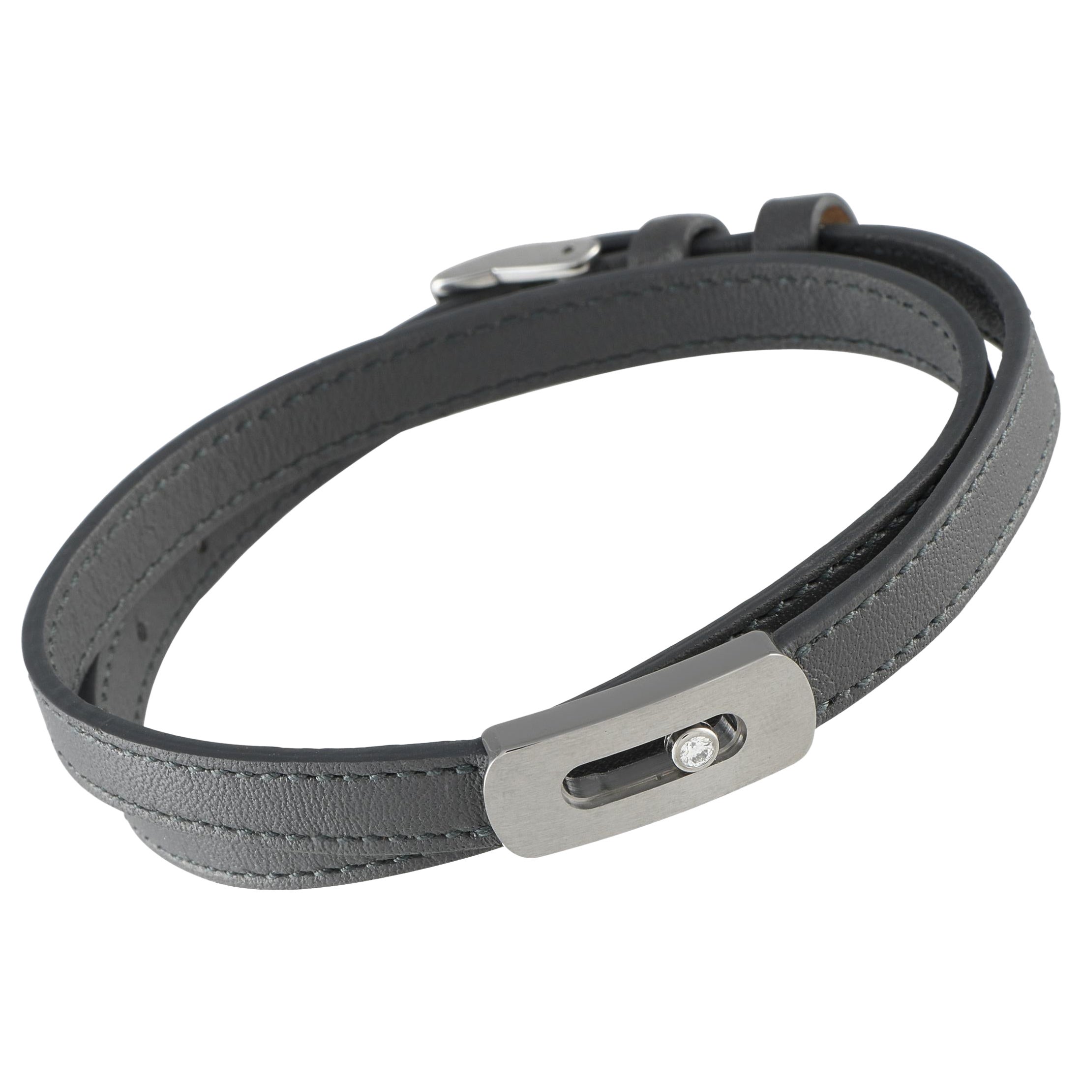 Messika My Move Titanium 0.08ct Diamond and Graphite Grey Leather Bracelet