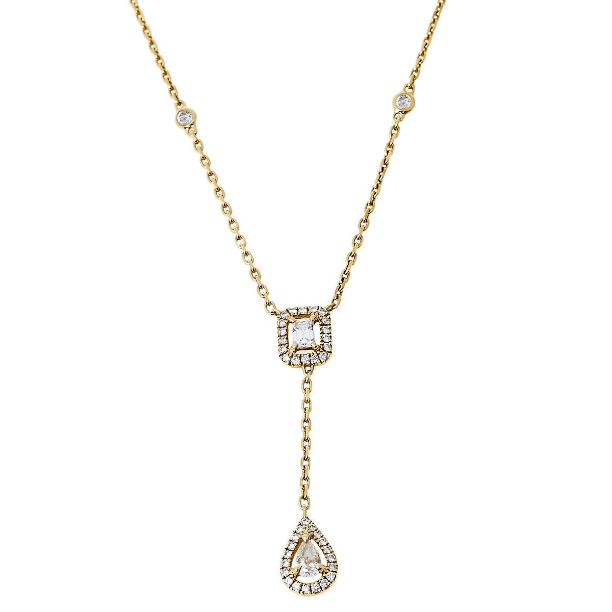 Contemporary Messika My Twin Tie Diamond 18K Yellow Gold Necklace