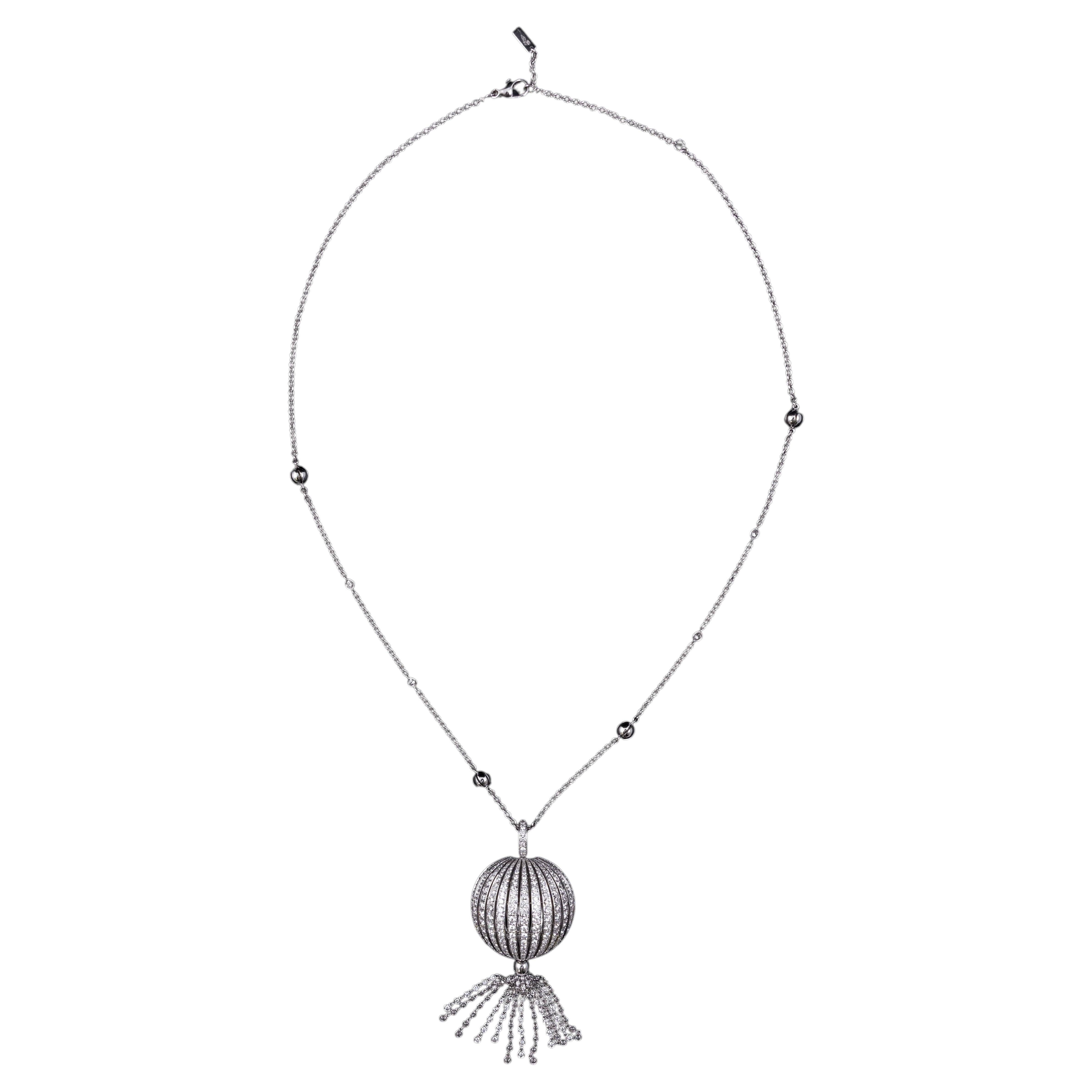Messika Paris Runde Diamant 18K Weißgold Orb Französisch Sautoir Tropfen Halskette