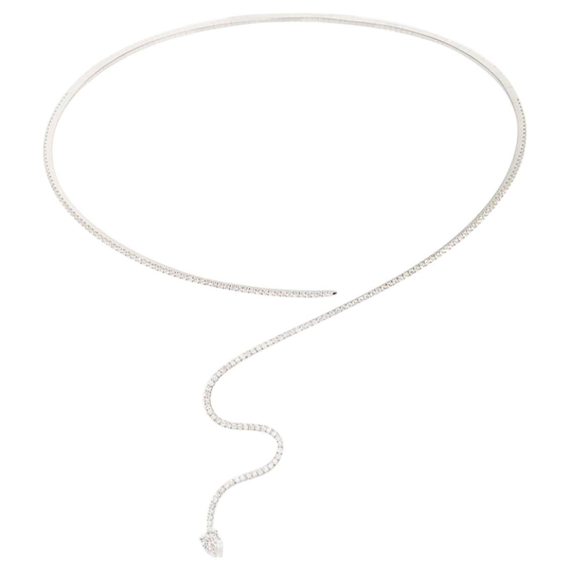 Messika Snake Skinny Diamond Necklace in 18 Karat White Gold For Sale