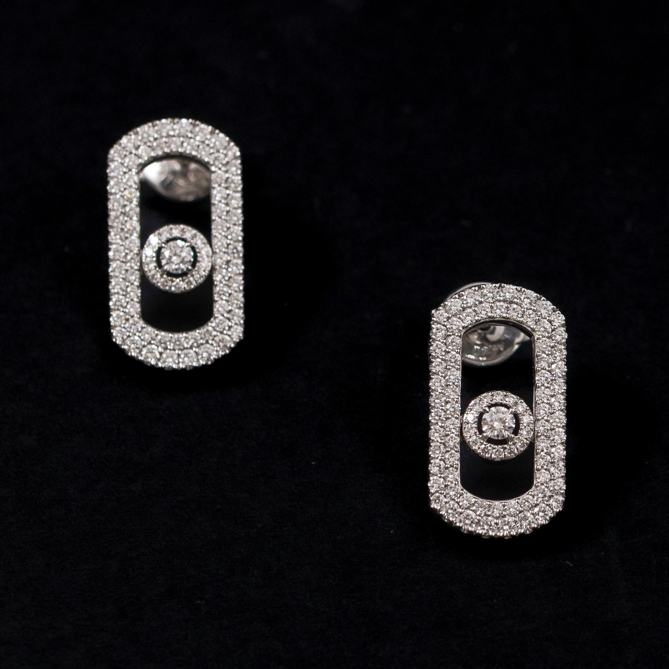 Taille ronde Messika Boucles d'oreilles diamant pavé So Move Or blanc 18K Français Contemporain en vente