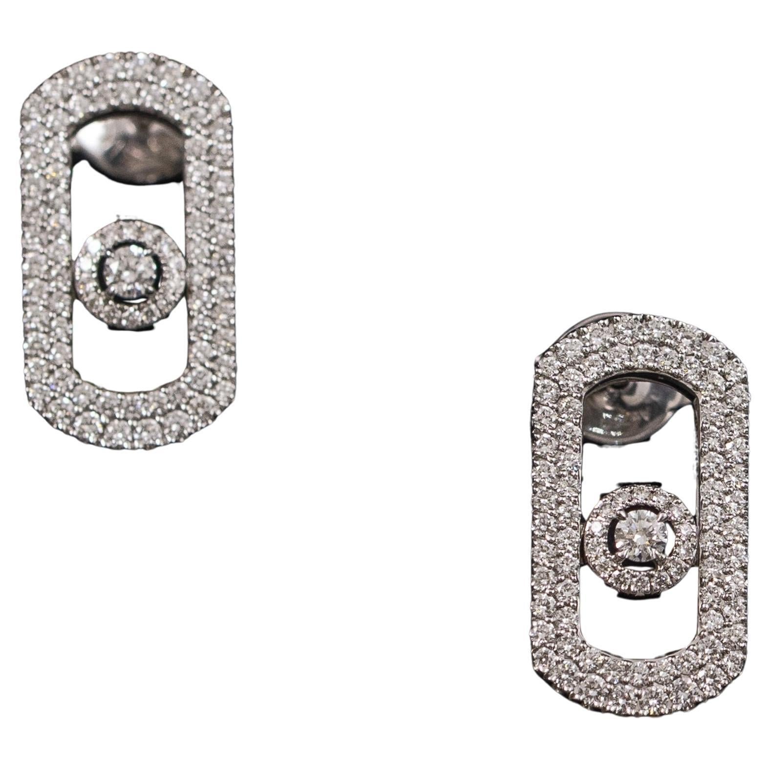 Messika Boucles d
oreilles diamant pavé So Move Or blanc 18K Français Contemporain en vente