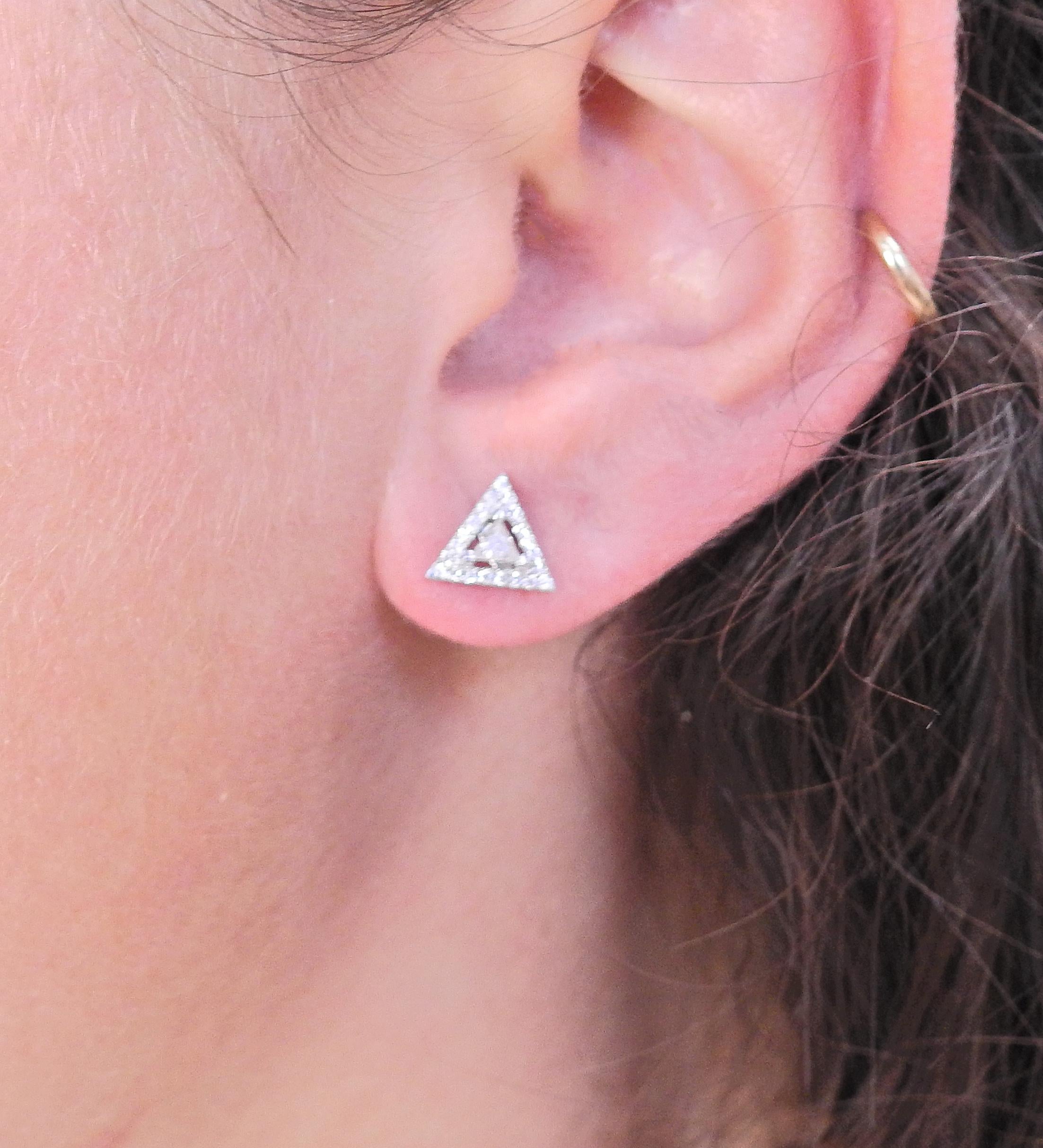 Trillion Cut Messika Thea Gold Diamond Stud Earrings For Sale