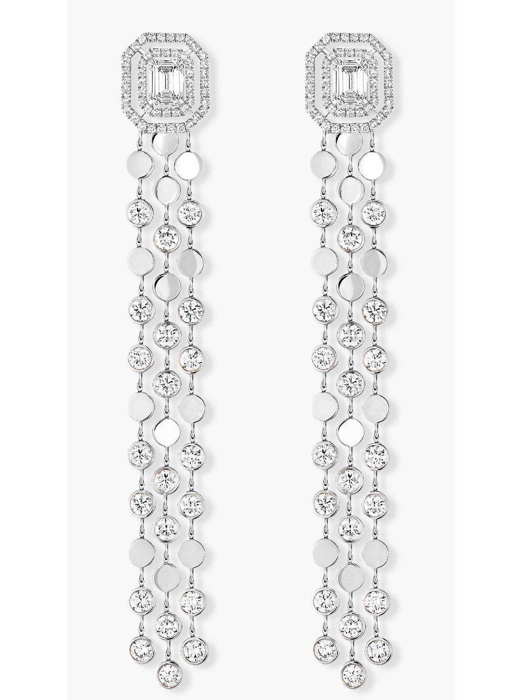 Messika Weißgold-Diamant-Ohrringe D-vibes mit abnehmbarer Ohrschnalle (Smaragdschliff) im Angebot
