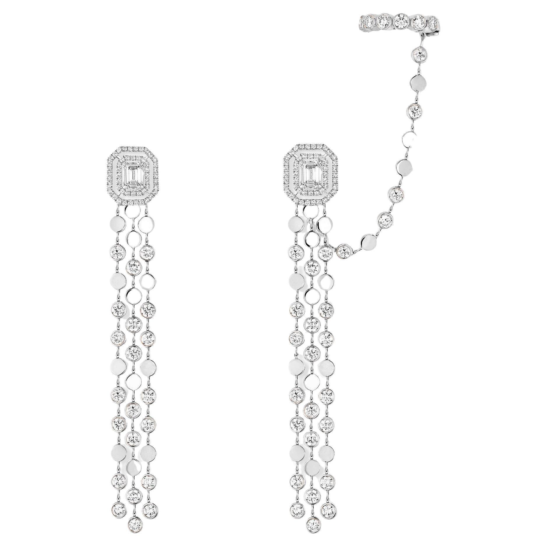 Messika white gold diamond earrings D-Vibes with detachable earcuff For Sale