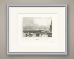 Messina in Sicily, Antique Harbor View with Soldiers, Engraving, circa 1850