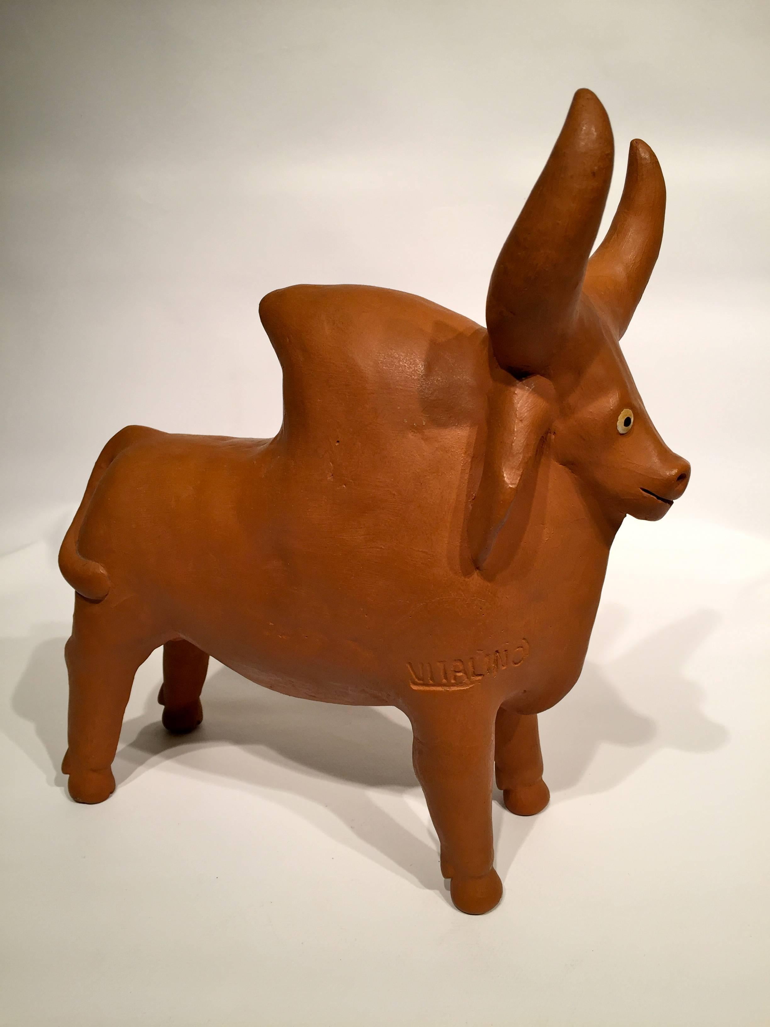 VITALINO Brazilian Craftsman Terracotta Bull, circa 1950 For Sale 1