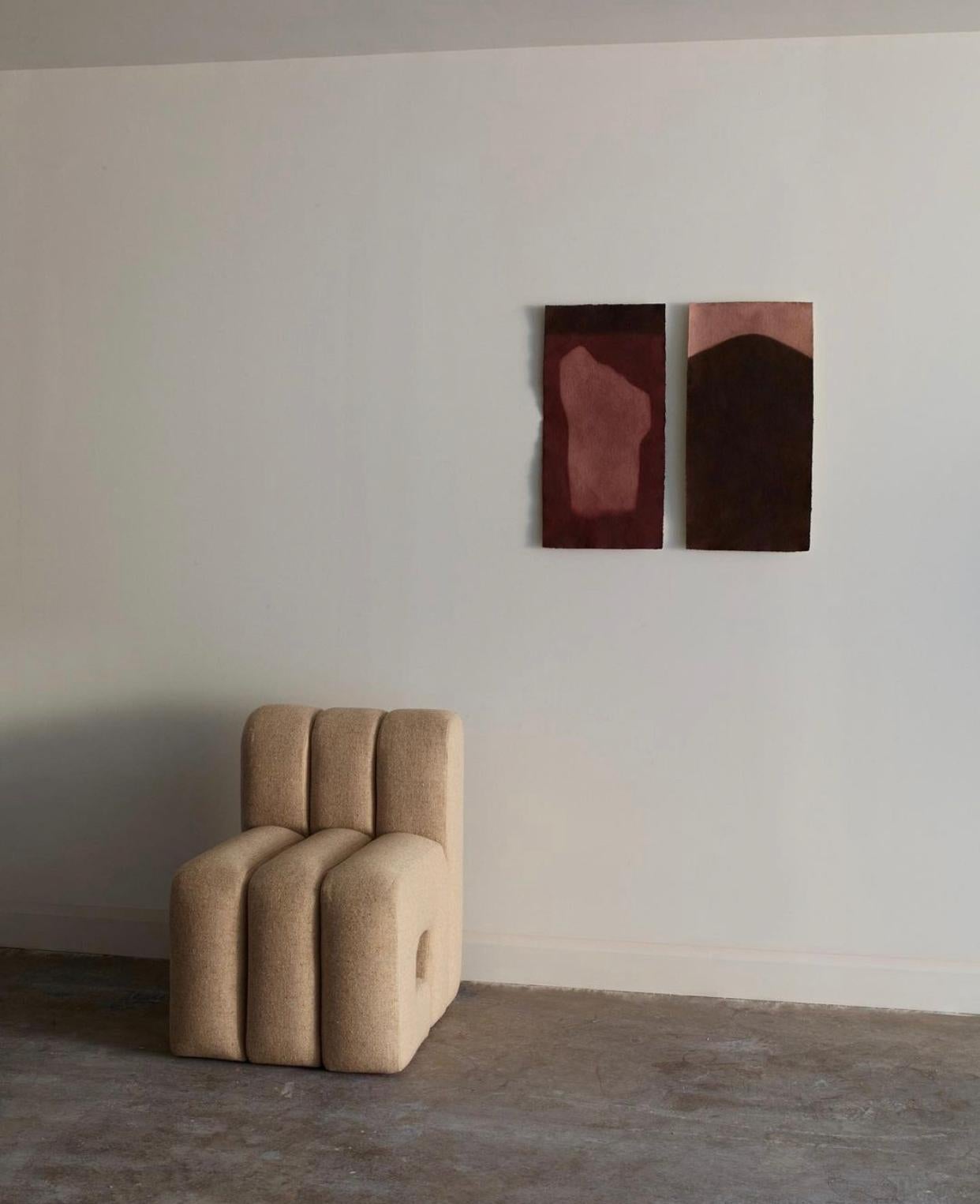 Meta Armchair by Jaclyn Pappalardo
Dimensions: W 69 x D 57.6 x H 78 cm
Materials: Pine wood, upholstery foam, and bute tweed 100% pure new wool. 

Jaclyn is a designer and maker based in London. Her background in set design informs her creative work