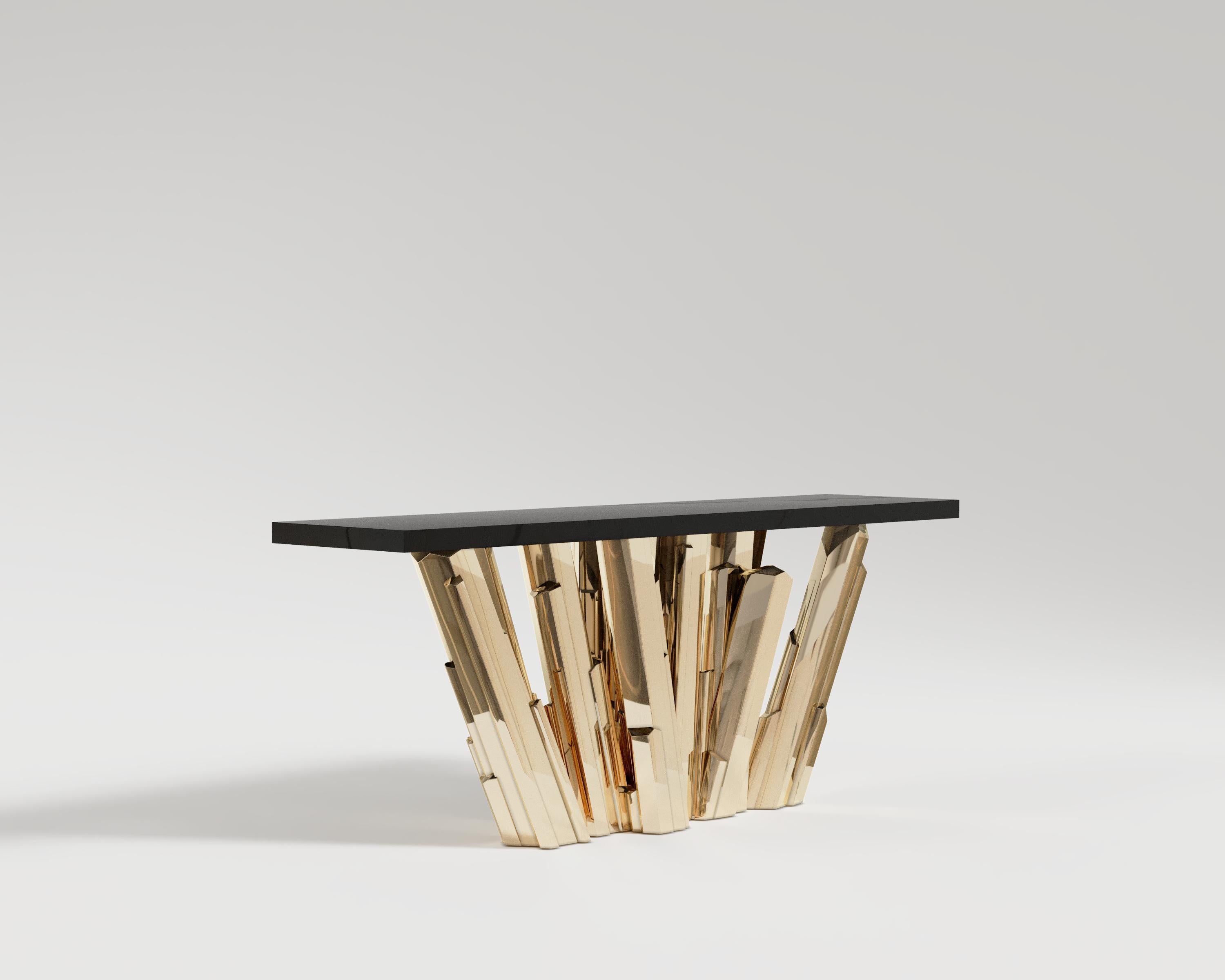 Art déco Table console MetaCrystal sculpturale en bronze moulé par Palena Furniture en vente