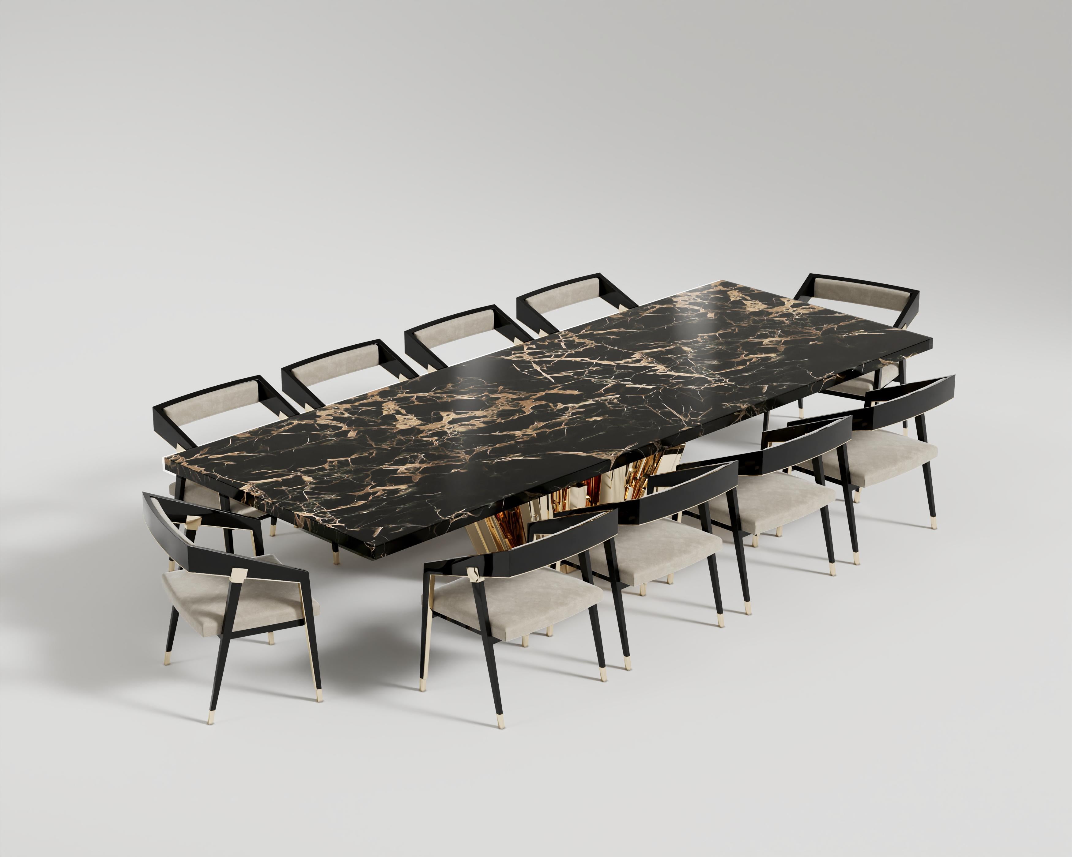 Art déco Table de salle à manger Meta Crystal et 10 chaises de salle à manger Parma en vente