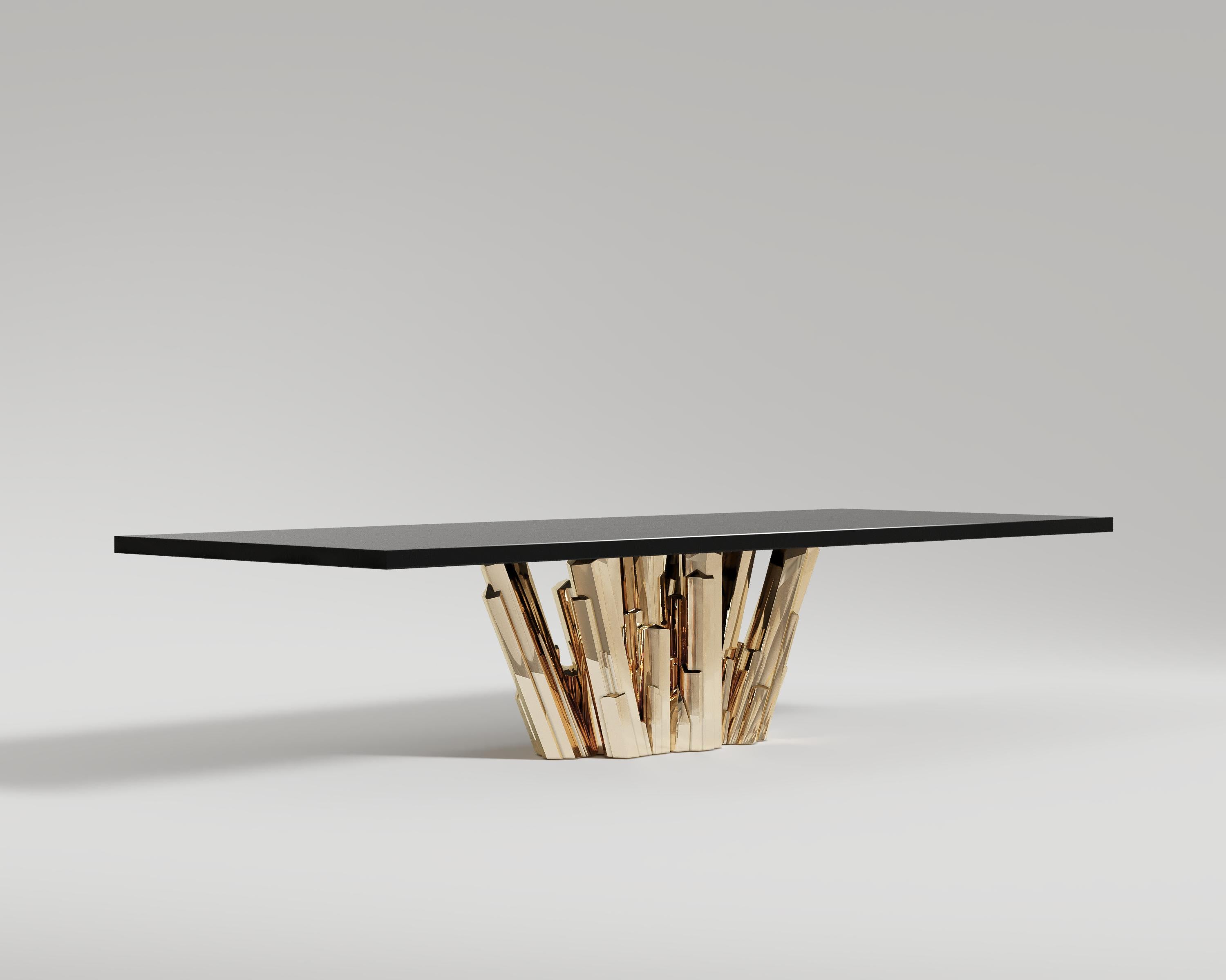 Modern Meta Crystal Dining Table in Sculptural Cast Bronze by Palena Furniture  For Sale
