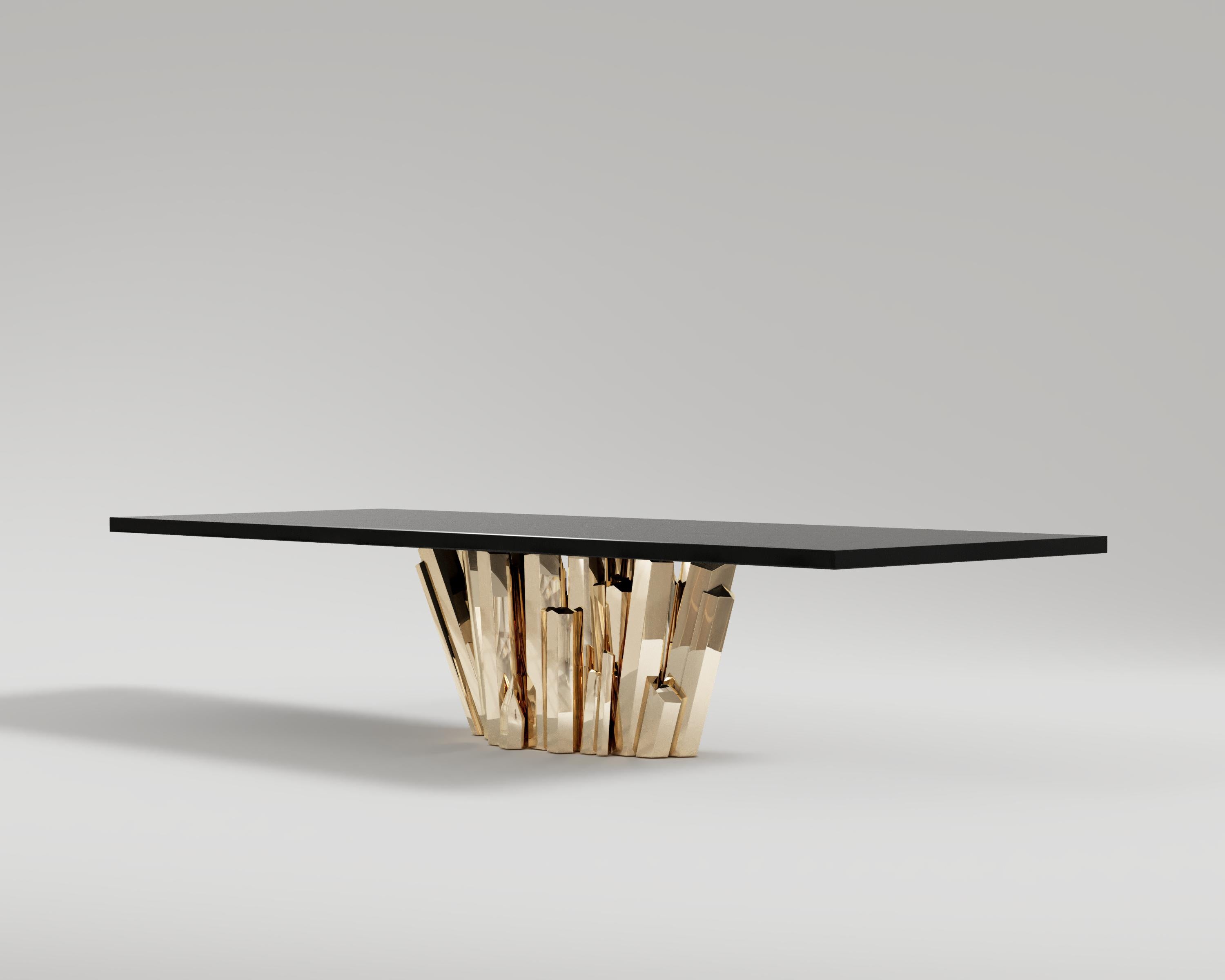 Brushed Meta Crystal Dining Table in Sculptural Cast Bronze by Palena Furniture  For Sale