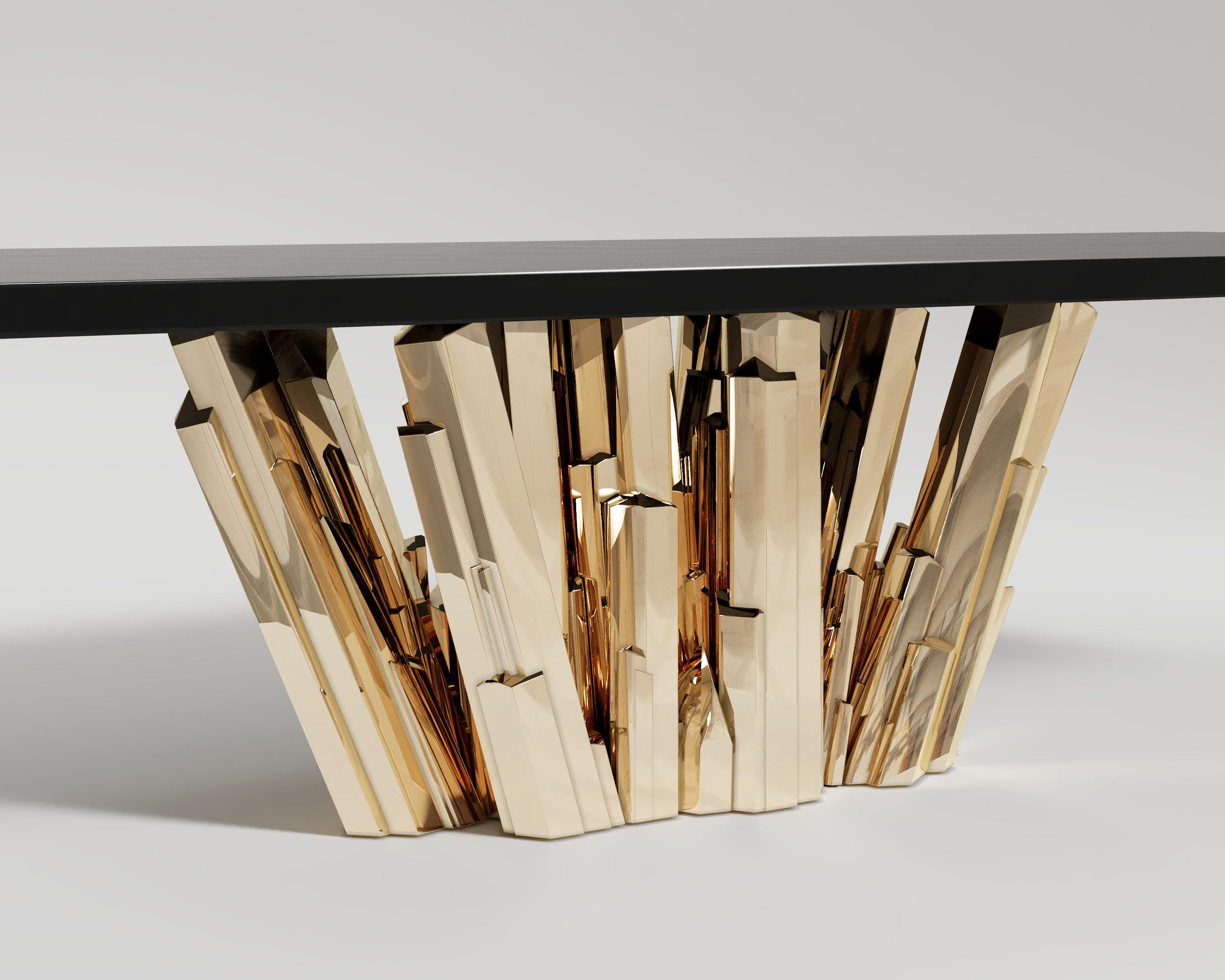 Contemporary Meta Crystal Dining Table in Sculptural Cast Bronze by Palena Furniture  For Sale