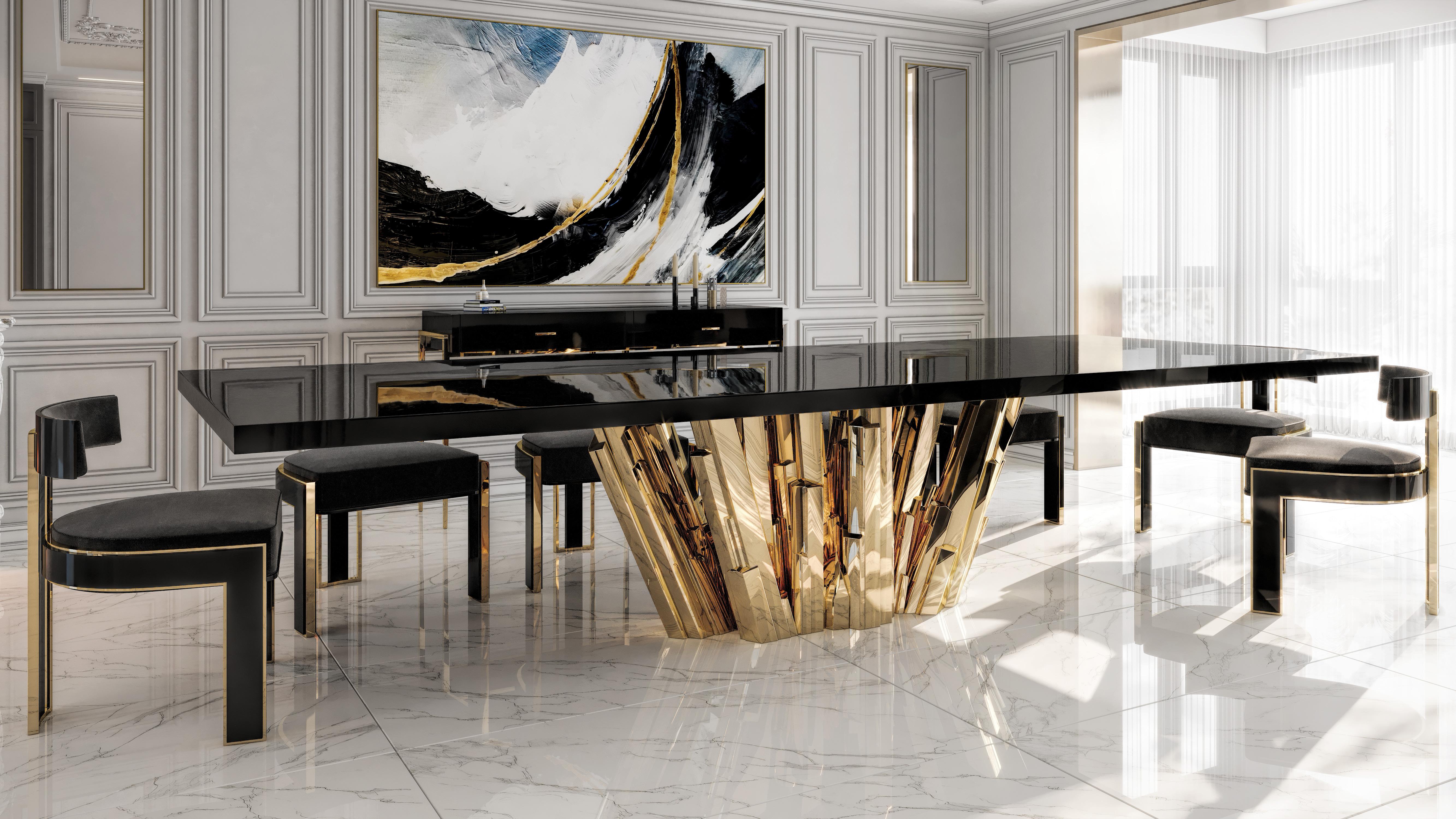 Brass Meta Crystal Dining Table in Sculptural Cast Bronze by Palena Furniture  For Sale