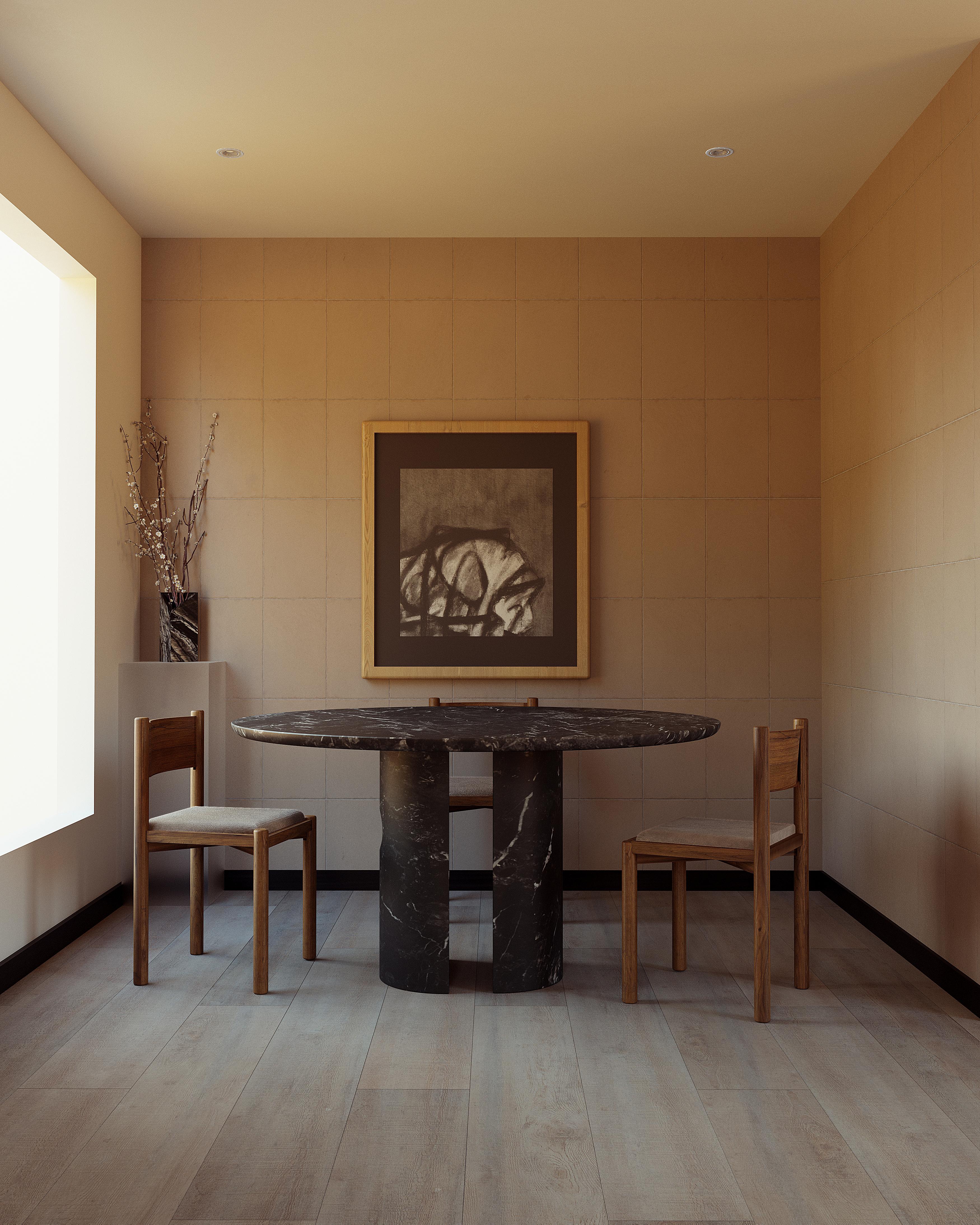 Intagliato a mano Meta Marble Dining Table - Nero Marquina - Phillip Jividen in vendita