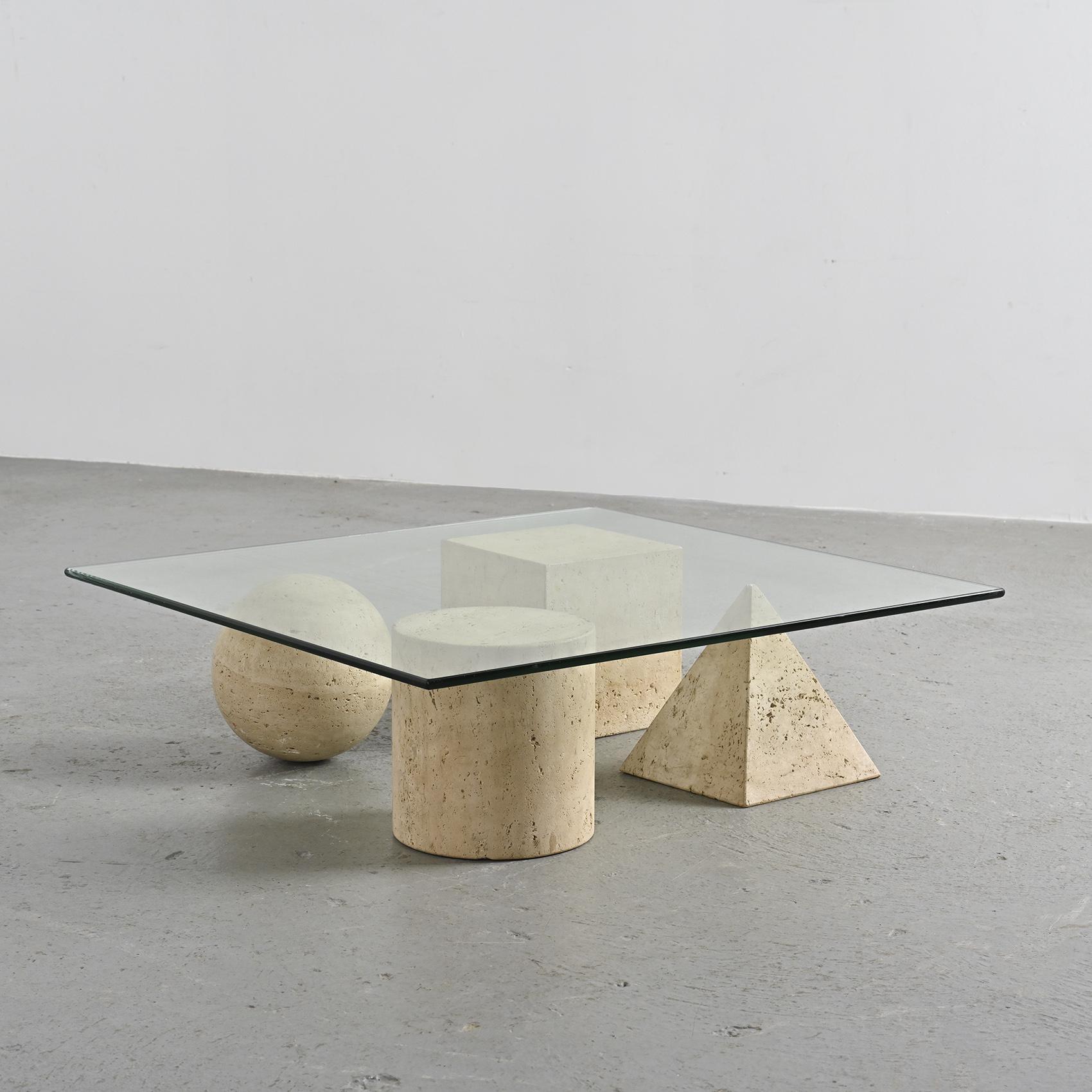 
 First introduced in 1979, the Metafora coffee table captivates with its minimalist formal vocabulary and references to classical architecture. Designed by Lella and Massimo Vignelli, it combines the transparency of a large glass top with the
