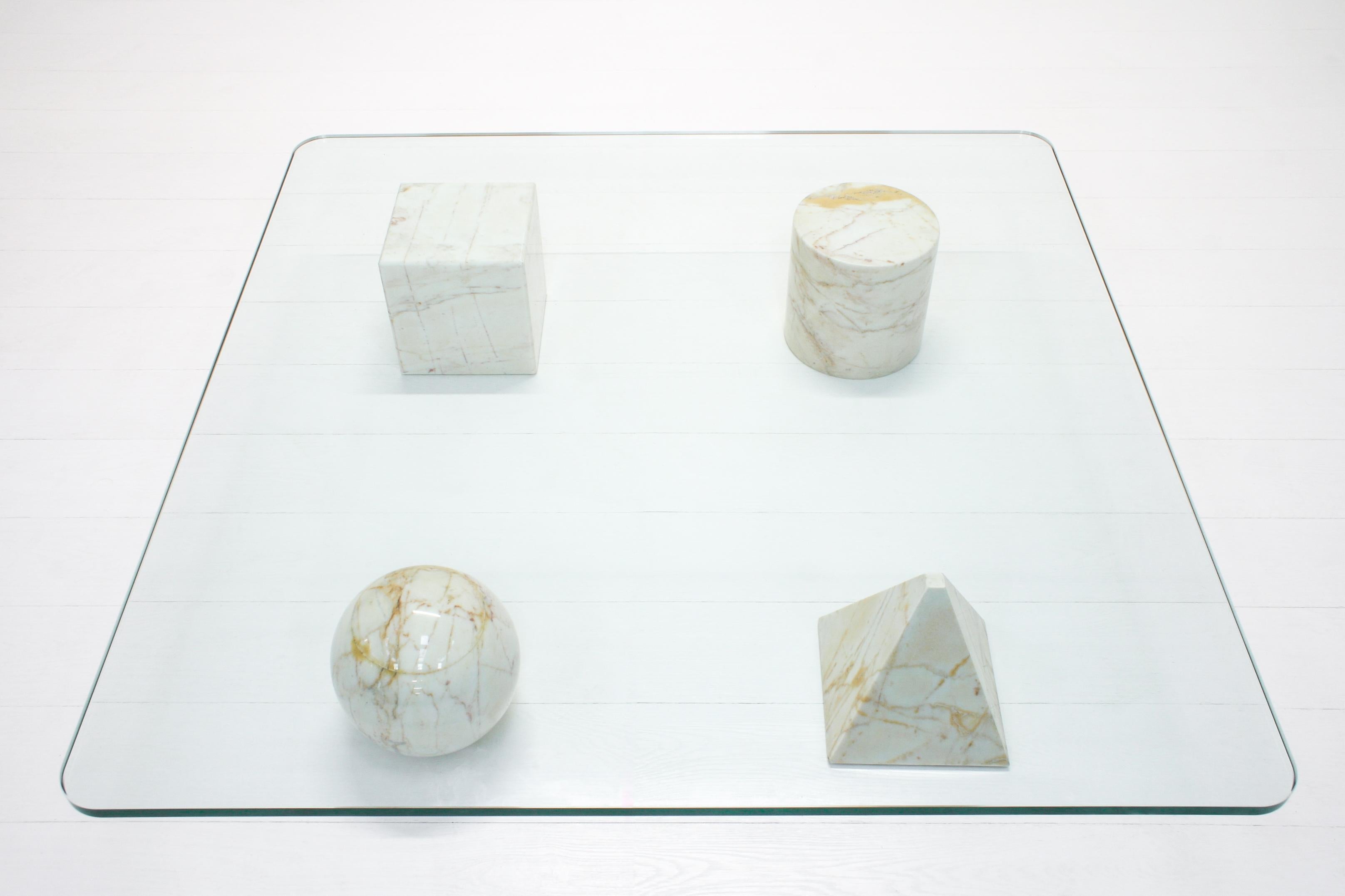 Minimalist Metafora Marble & Glass Coffee Table by Massimo & Lella Vignelli