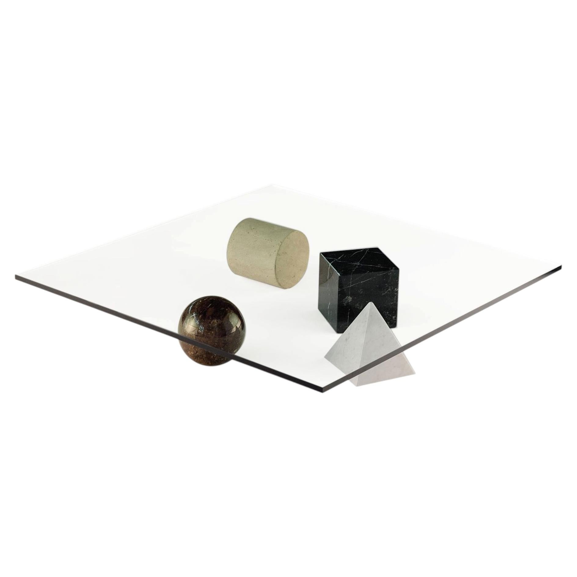 Metafora Square Coffee Table in Marble and Glass by Vignelli for Martinelli Luce