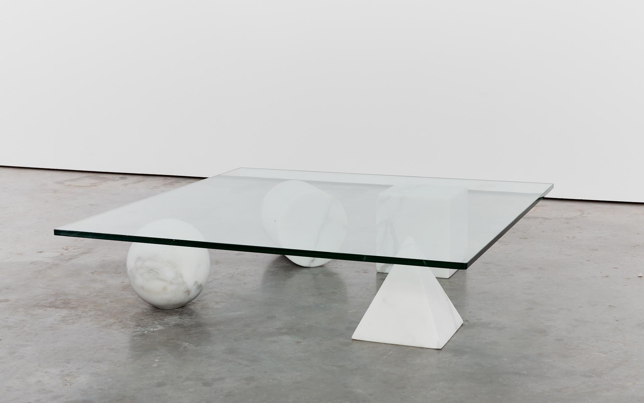Glass Metafora table by Massimo & Lella Vignelli in Carrara marble