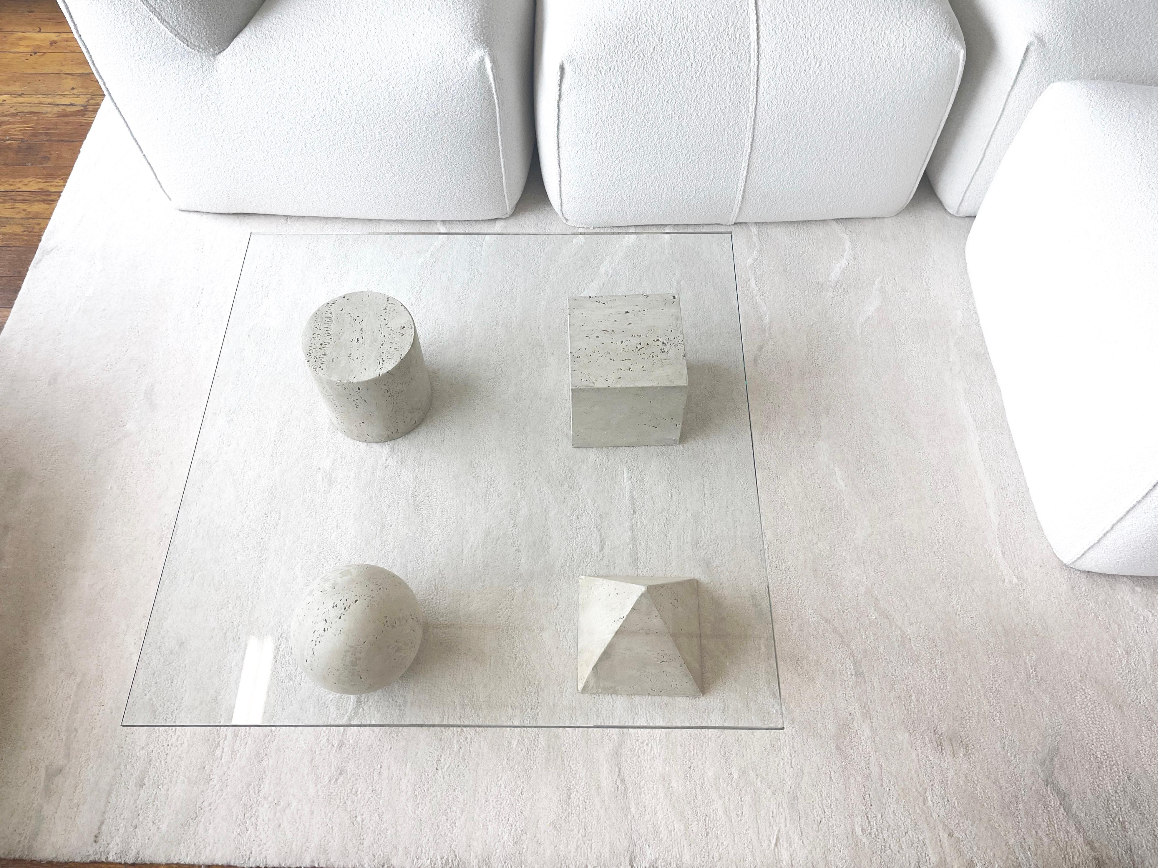 Metafora Travertine and Glass Square Coffee Table by Lella and Massimo Vignelli 3