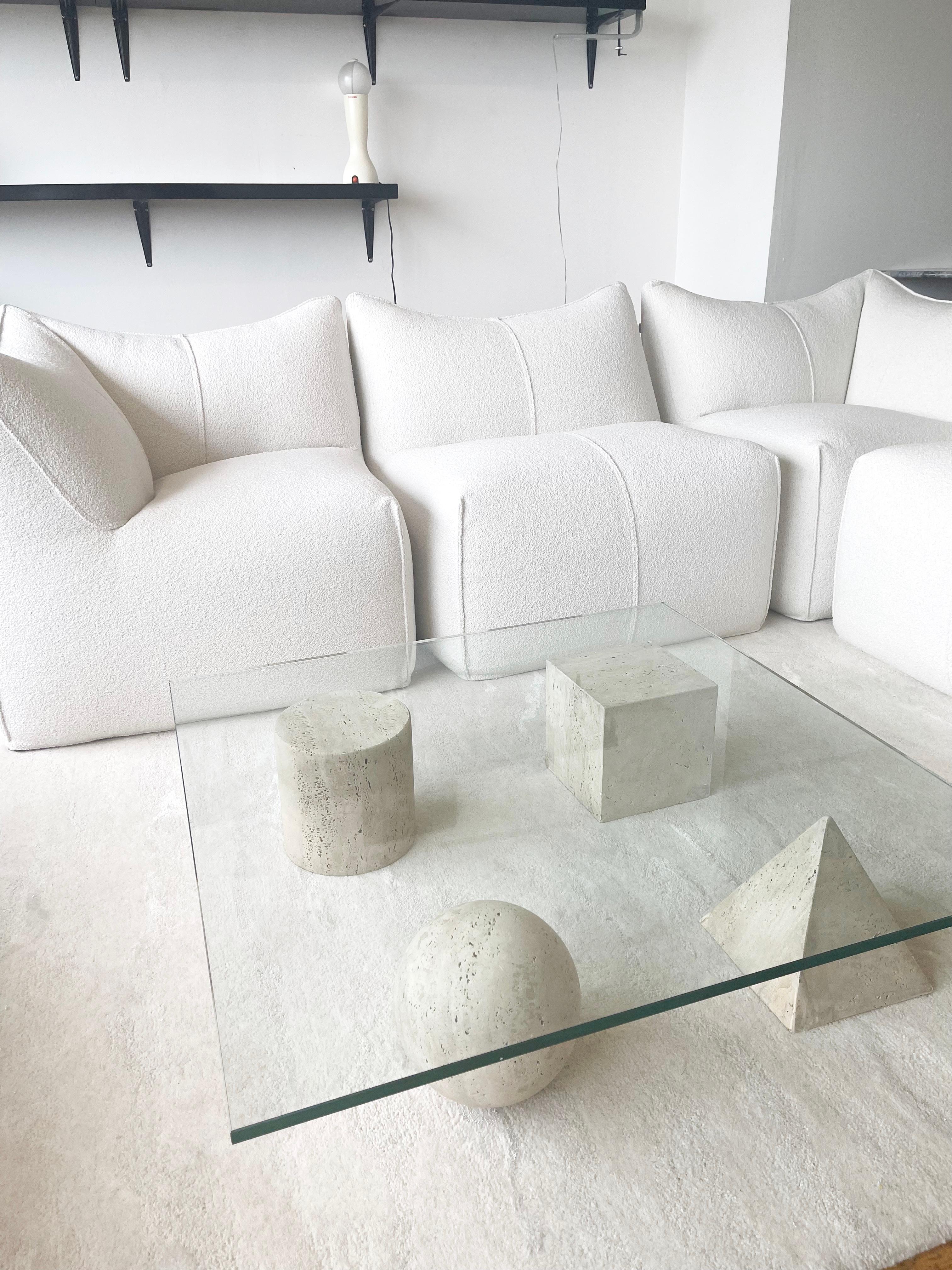 Metafora Travertine and Glass Square Coffee Table by Lella and Massimo Vignelli 4