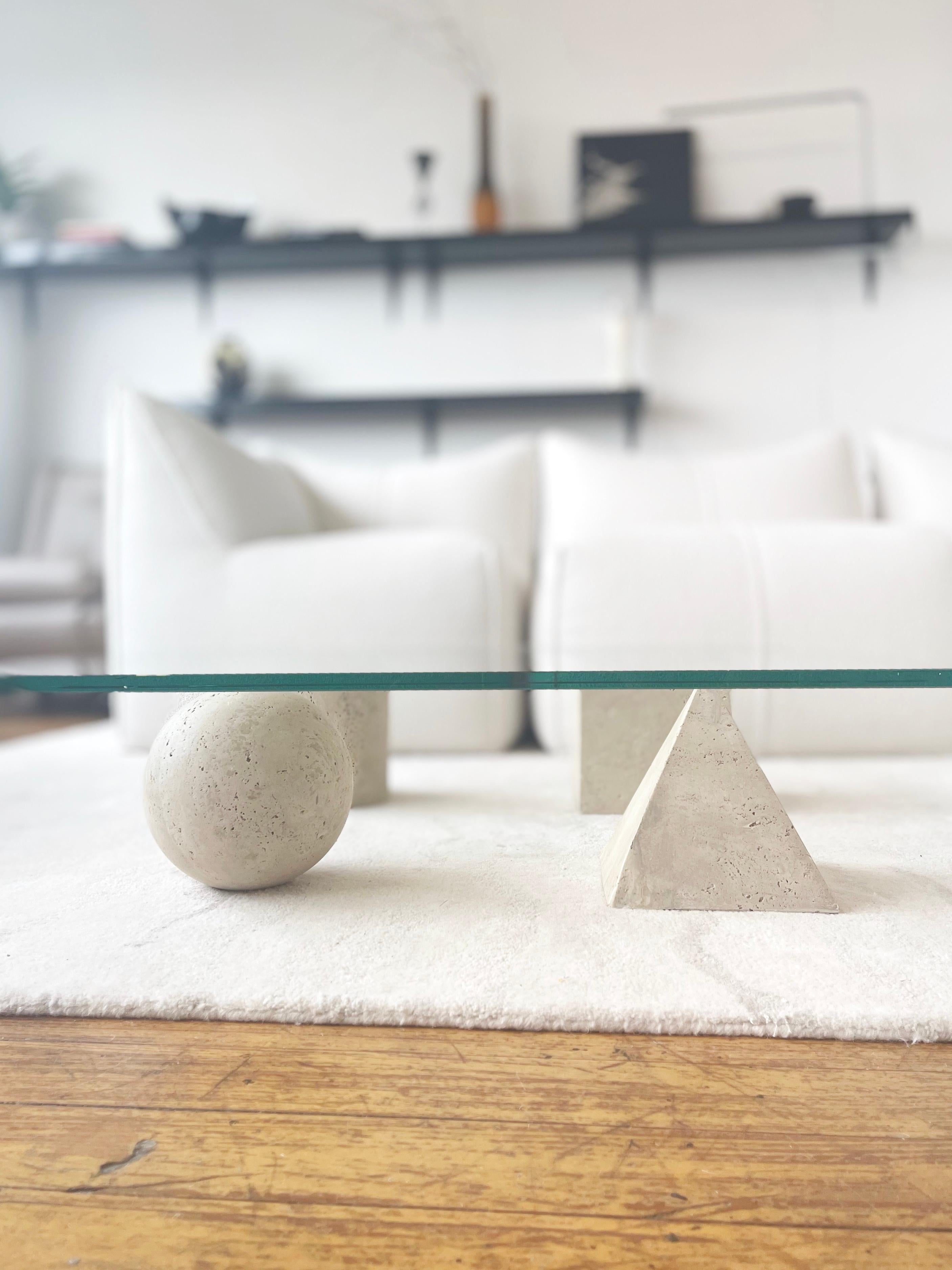Mid-Century Modern Metafora Travertine and Glass Square Coffee Table by Lella and Massimo Vignelli
