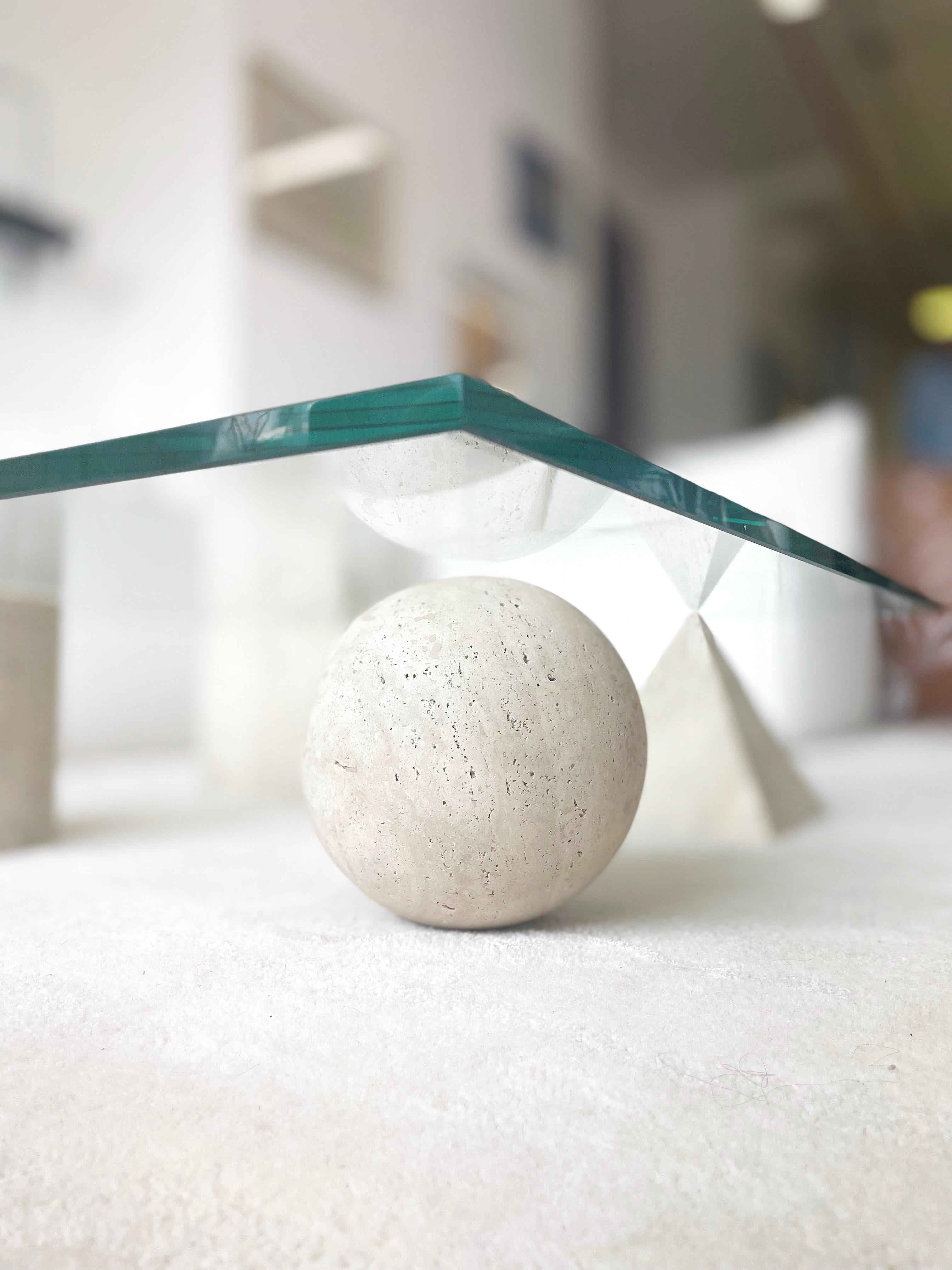 Metafora Travertine and Glass Square Coffee Table by Lella and Massimo Vignelli In Good Condition In Jersey City, NJ