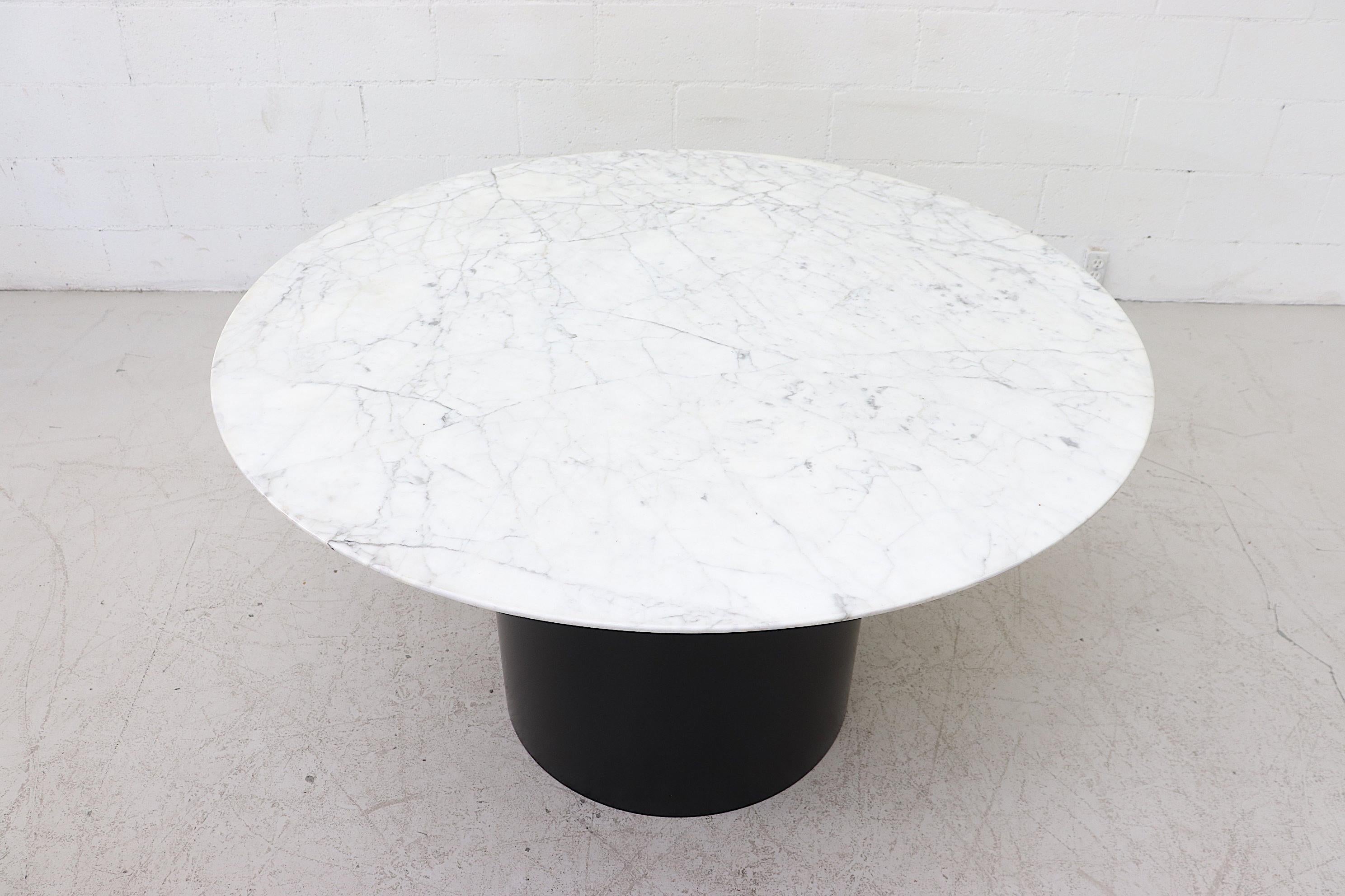 Enameled Metaform Attributed Large Round Marble Pedestal Dining Table