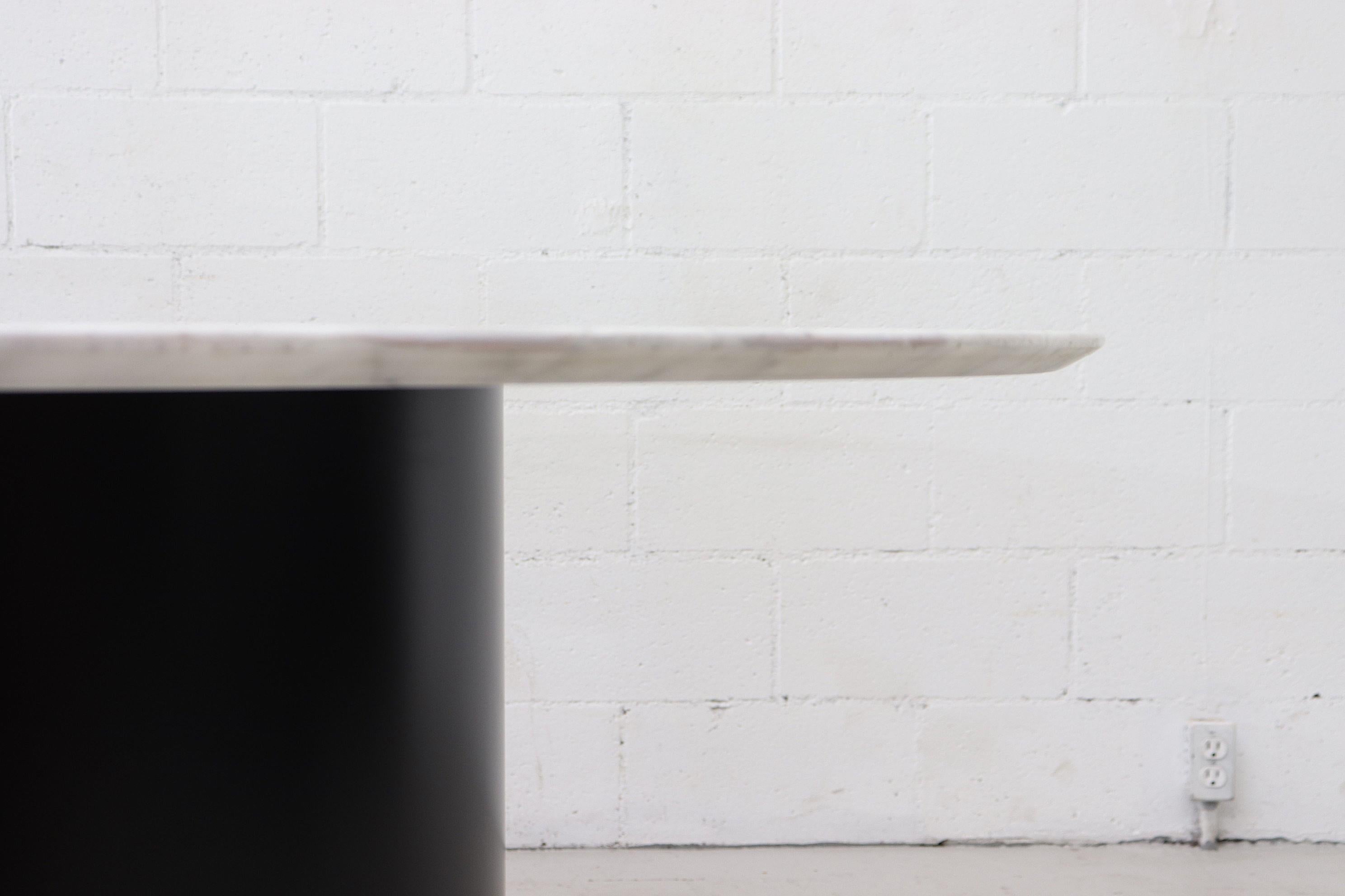 Metal Metaform Attributed Large Round Marble Pedestal Dining Table