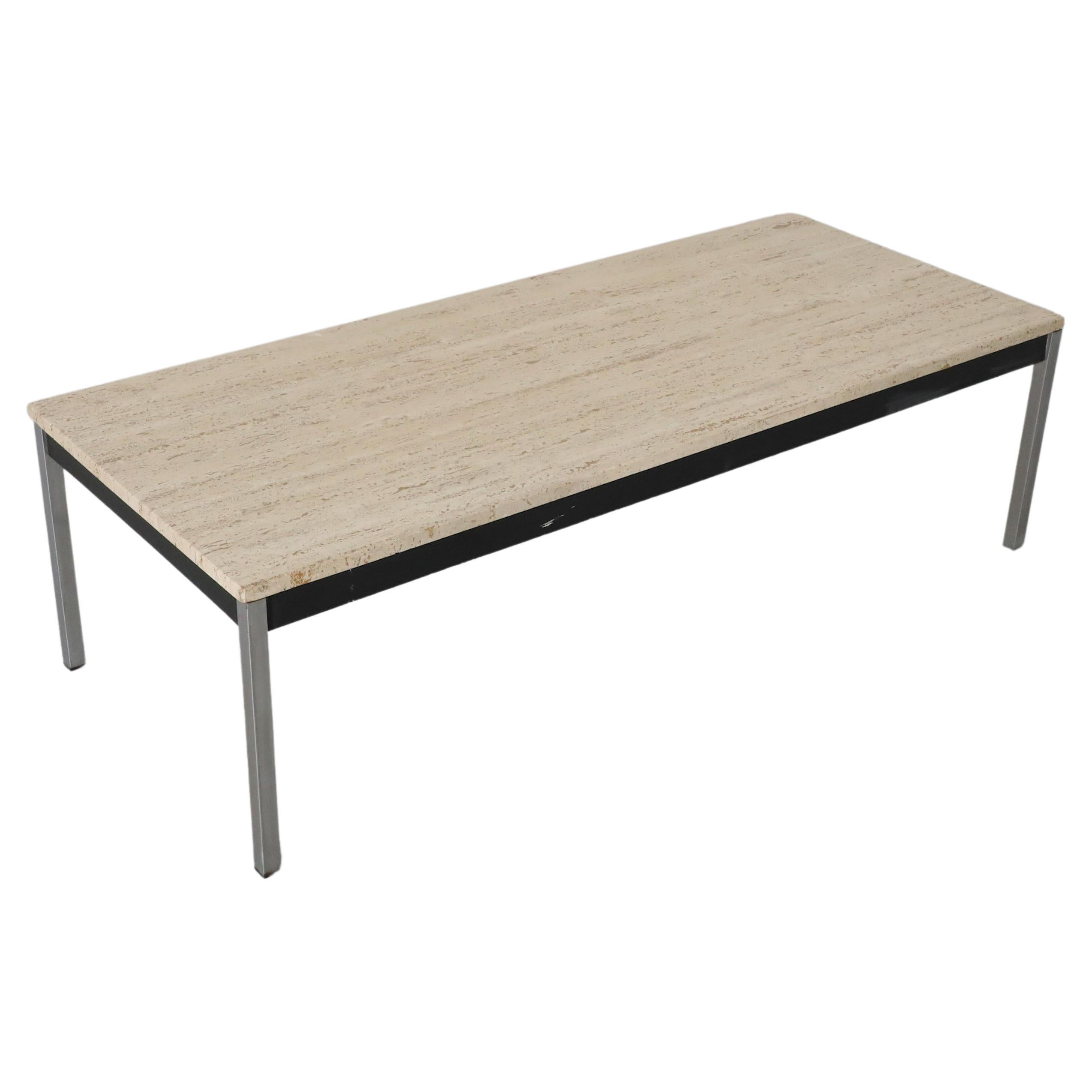 Metaform (attr) Mid-Century Travertine and Chrome Coffee table