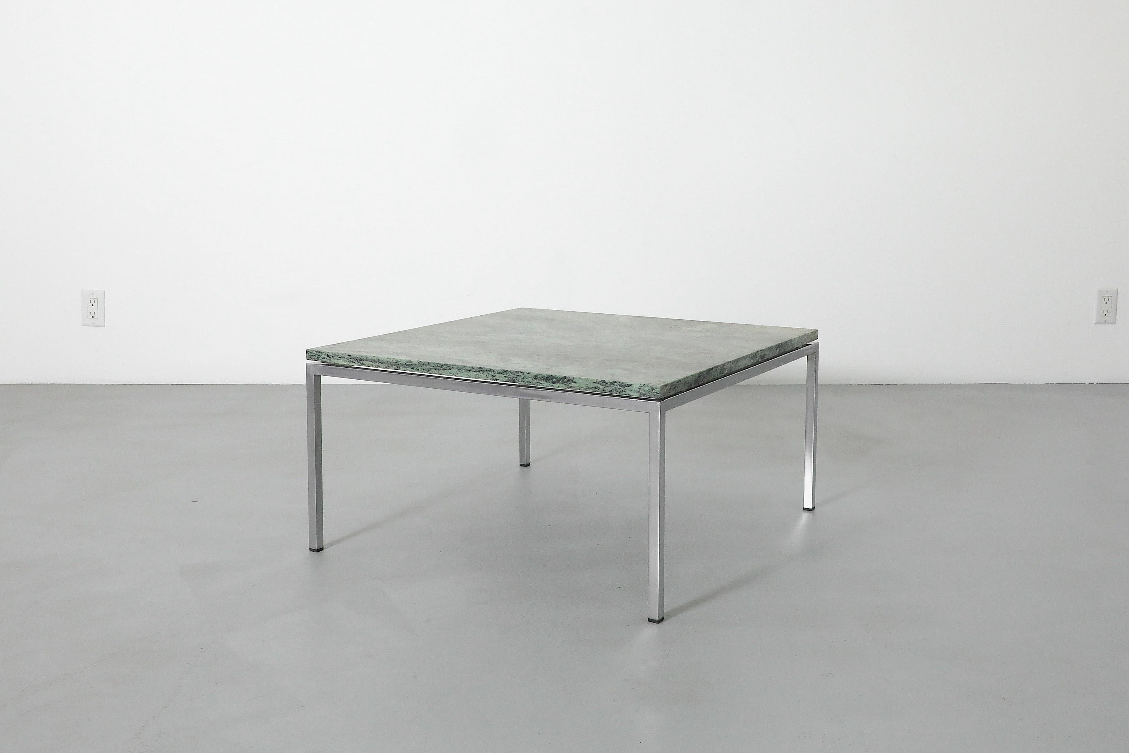 Metaform chrome coffee table with green marble top For Sale 10