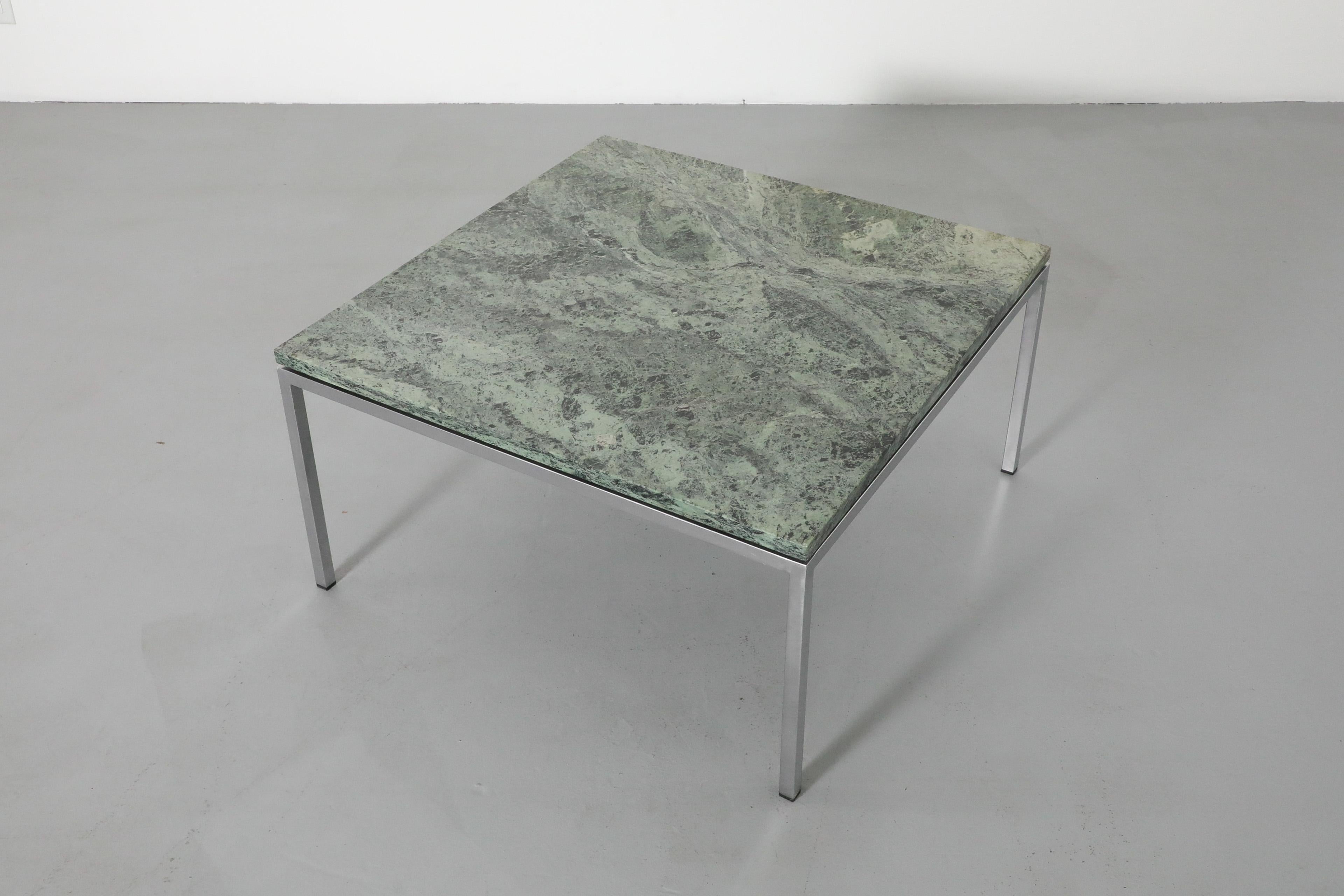Chrome Metaform chrome coffee table with green marble top For Sale