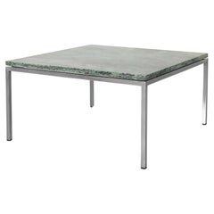 Table basse chromée Metaform avec plateau en marbre vert