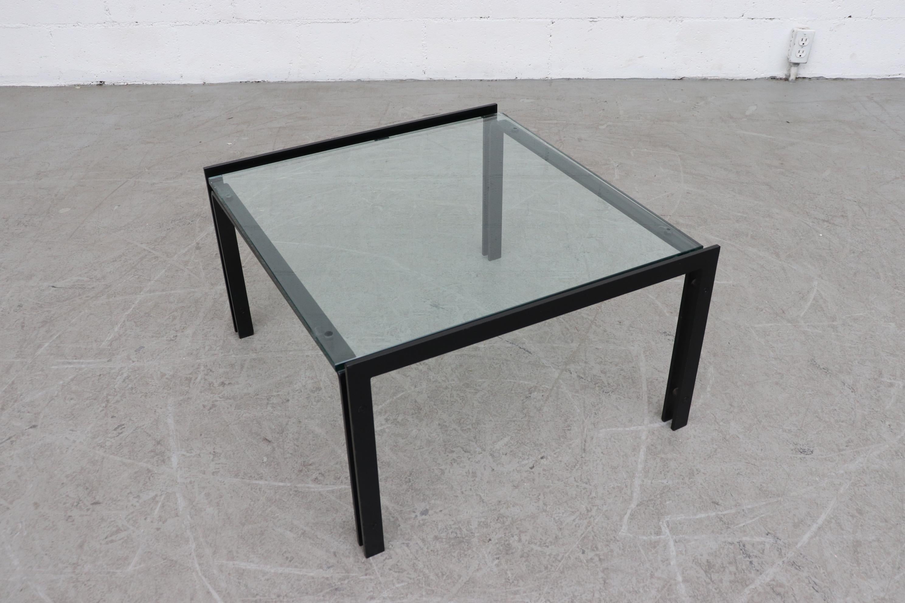Mid-Century Modern Metaform Glass Coffee Table with Black Enameled Metal Frame