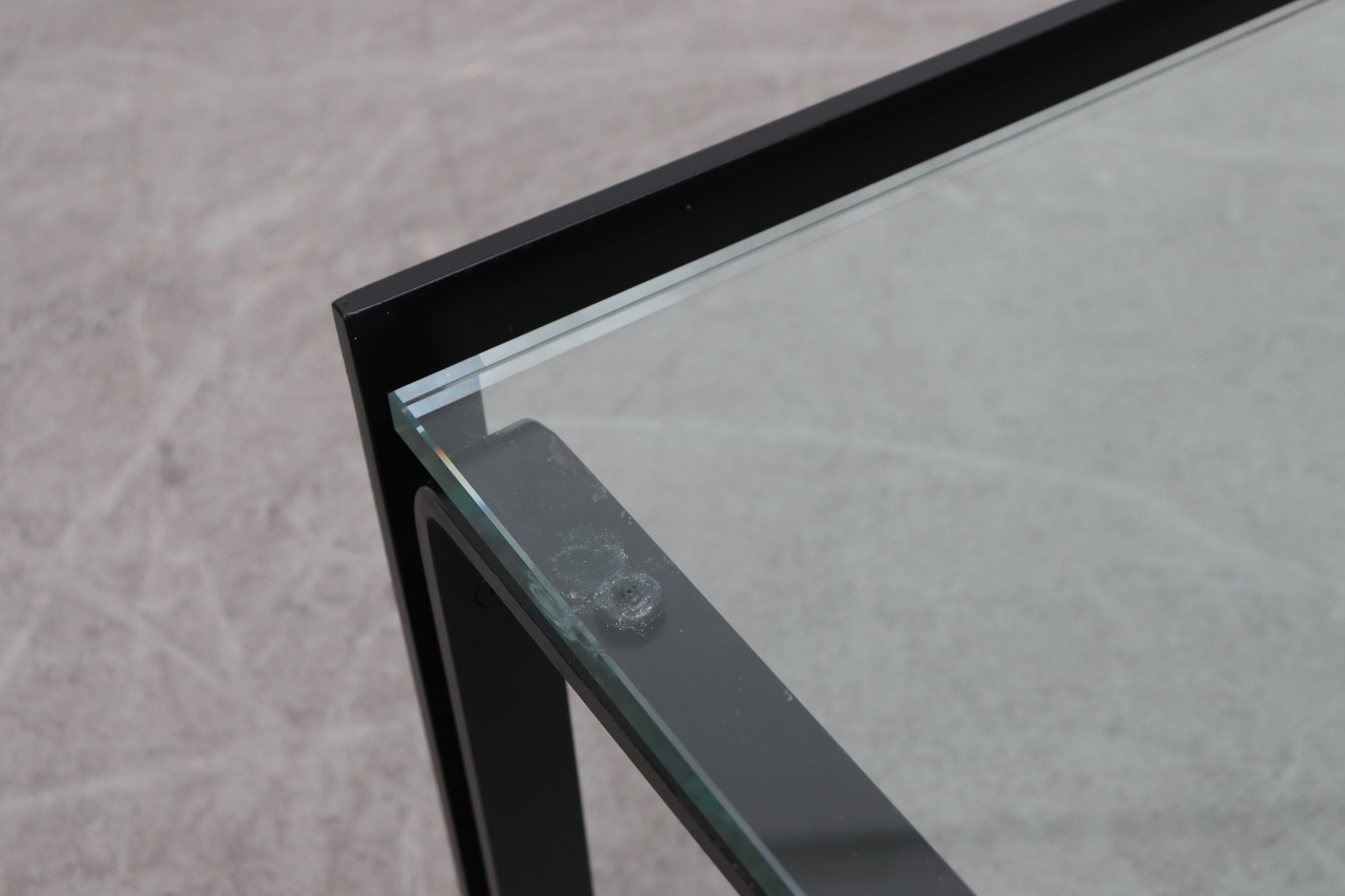 Dutch Metaform Glass Coffee Table with Black Enameled Metal Frame
