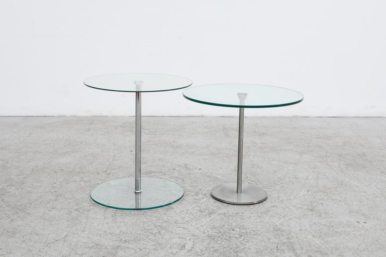 Metaform Glass Pedestal Side Table with Chrome Base For Sale at 1stDibs