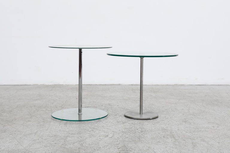 Metaform Glass Pedestal Side Table with Chrome Base For Sale at 1stDibs