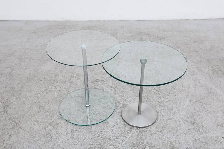 Metaform Glass Pedestal Side Table with Chrome Base For Sale at 1stDibs