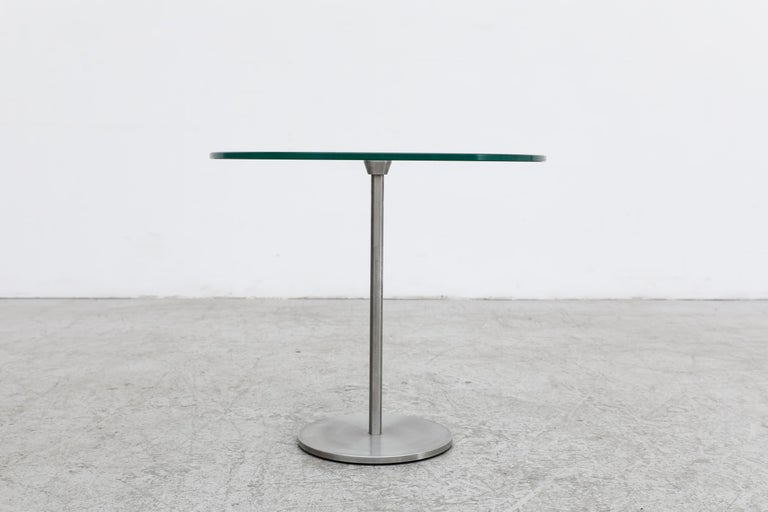 Metaform Glass Pedestal Side Table with Chrome Base For Sale at 1stDibs