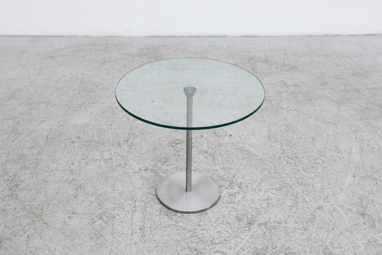 Metaform Glass Pedestal Side Table with Chrome Base For Sale at 1stDibs