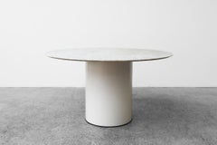 Metaform Round Carrara Marble Table with White Enameled Metal Pedestal Base