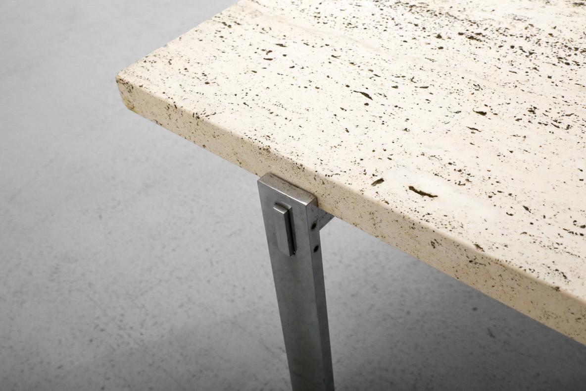 Table basse d'inspiration Metaform avec cadre chromé et plateau épais en travertin en vente 10