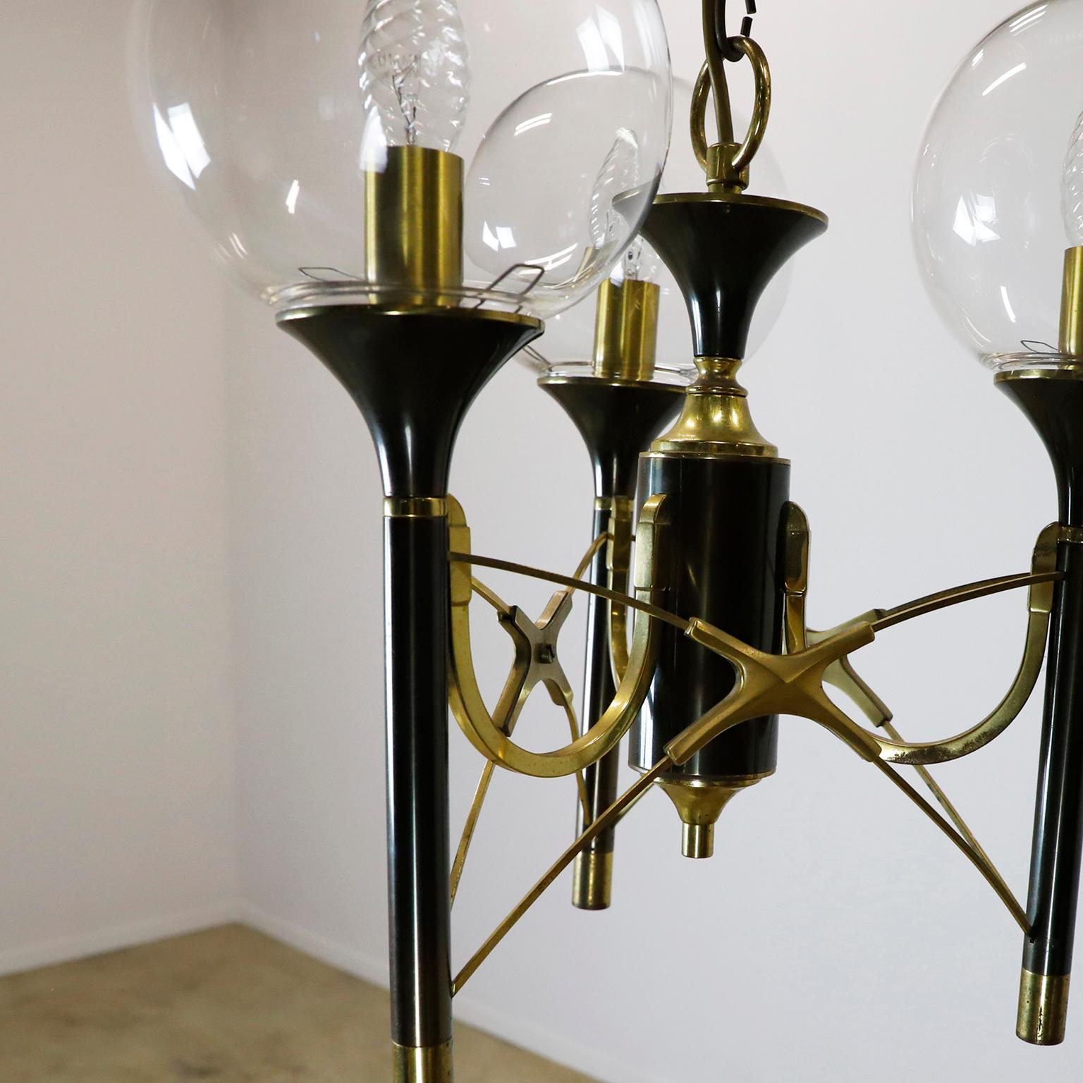 Mid-Century moderno Lampadario a 3 luci in metallo in vendita